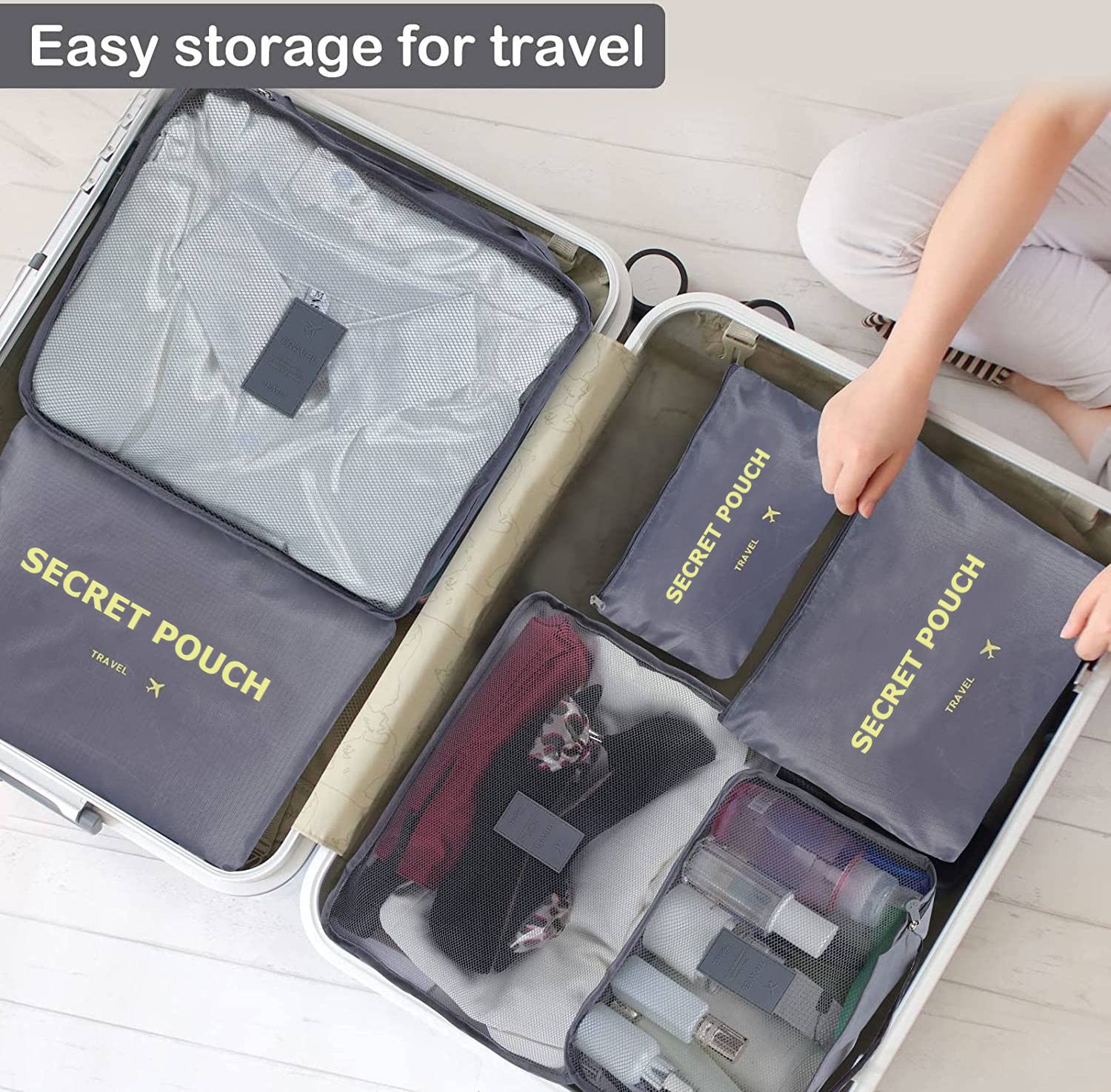 FLYNGO 6-Piece Travel Organizer Set - Packing Cubes for Clothes, Toiletries & Luggage | Space Saving Bags for Cosmetics, Underwear, Socks & Shoes | Perfect for Men & Women Travel Accessories (Grey) - Ideal for Vacation, Business Trips & Weekend Getaways