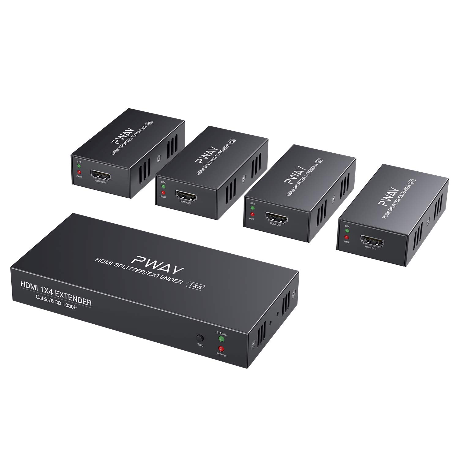Premium 1x4 HDMI Splitter Extender Over Cat5e/Cat6 - 1080P@60Hz, 50m/165ft Range, Zero Latency (1 Input 4 Output) - Ideal for Home Theater, Conference Rooms & Multi-Screen Gaming Setups