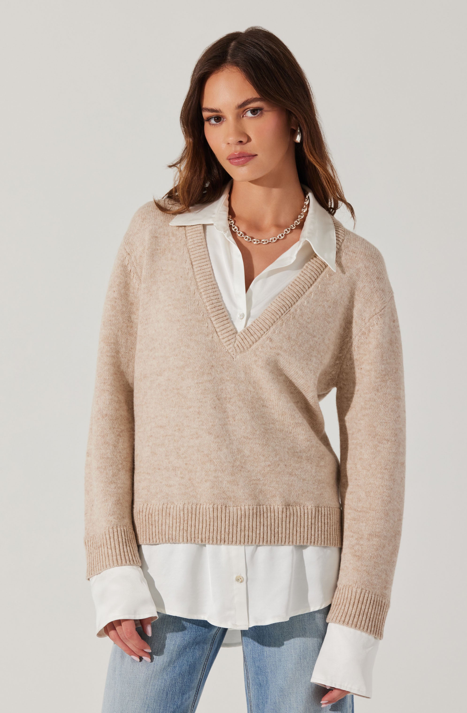 Jianna Mixed Media Layered Sweater for Women - Trendy Knit Pullover with Textured Details | Perfect for Fall Fashion, Office Wear & Casual Outfits