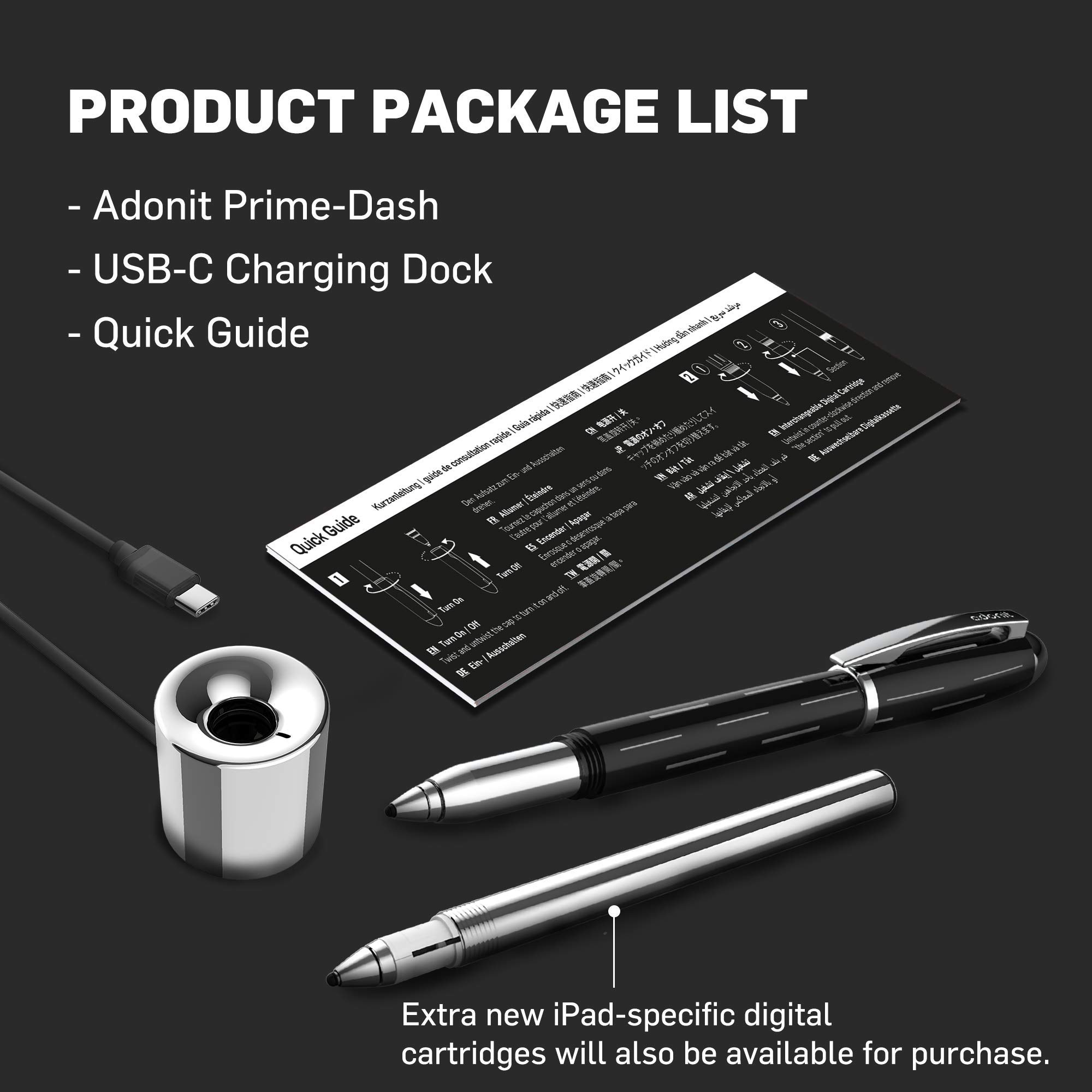 Adonit Prime (Dash) Multi-Compatible Stylus Pen with Interchangeable Digital Cartridge - Easy Switch Between iPhone & iPad - Works with iPhone 12/11 Pro/X/8 Plus & More - Perfect for Digital Art, Note-Taking & Presentations