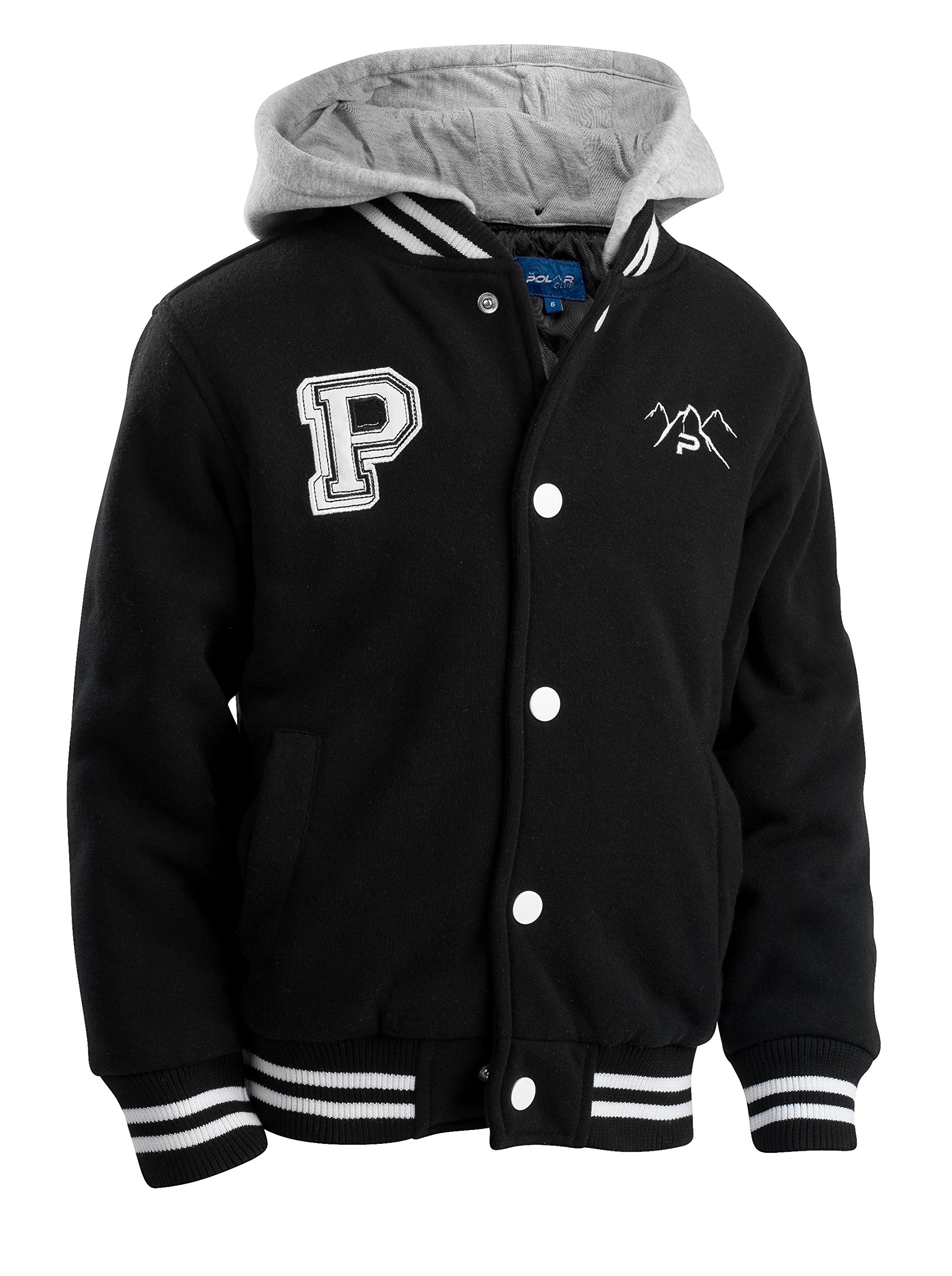 Boys' Fleece Varsity Baseball Jacket with Removable Hood - Warm & Stylish Outerwear for School, Sports & Outdoor Activities