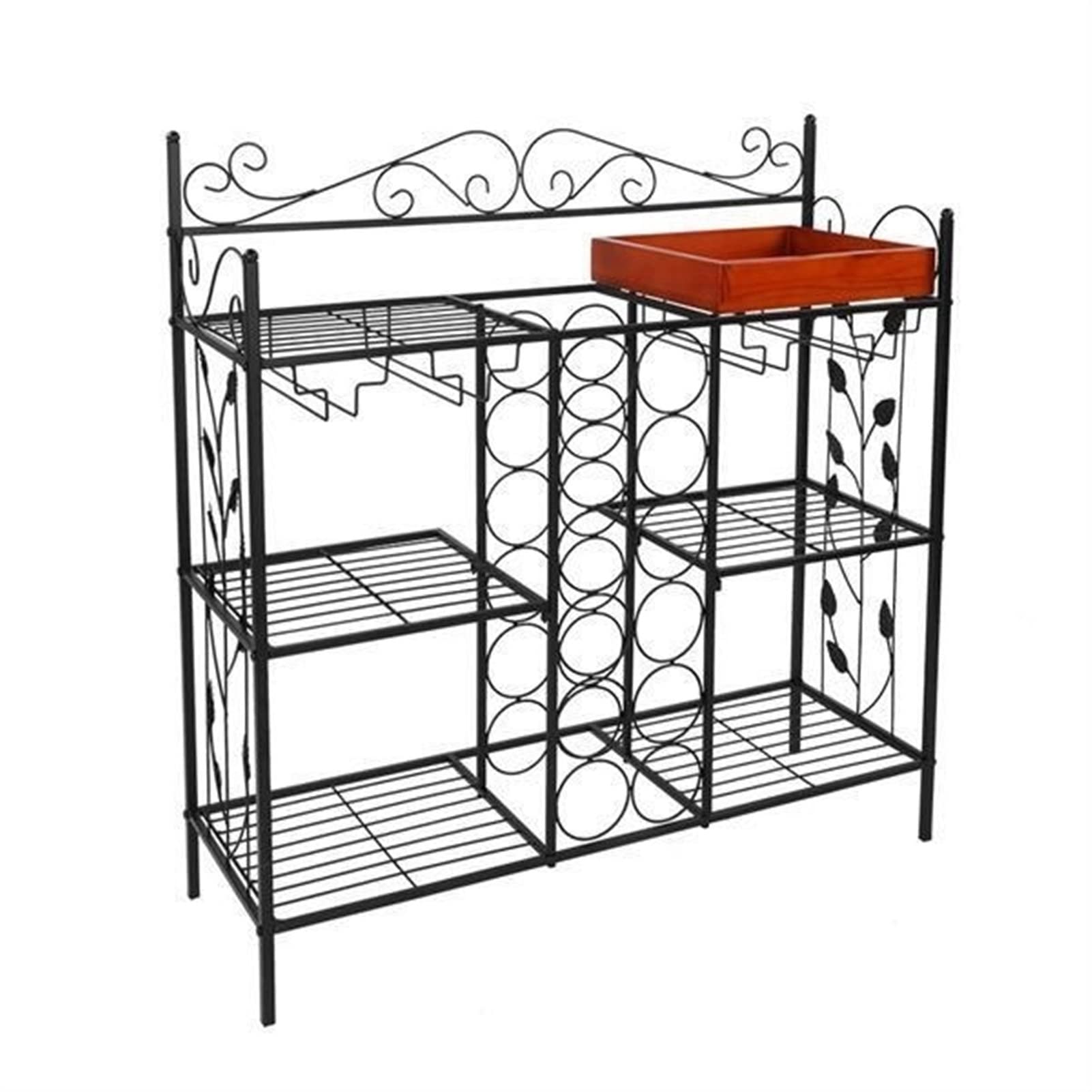 BZGWECD Black Metal Kitchen Bakers Rack with 6 Shelves, 12-Bottle Wine Storage & 12-Glass Holder - Space-Saving Console Table for Kitchen, Dining Room & Home Bar Organization