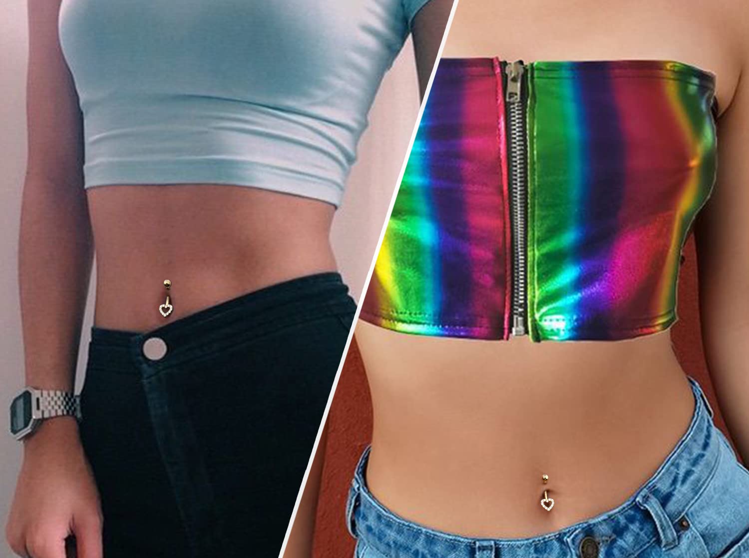 14K Real Gold Belly Button Rings for Women - Heart Shaped Navel Piercing Jewelry with Clear CZ Stones | Perfect for Everyday Wear, Parties, and Beach Outfits