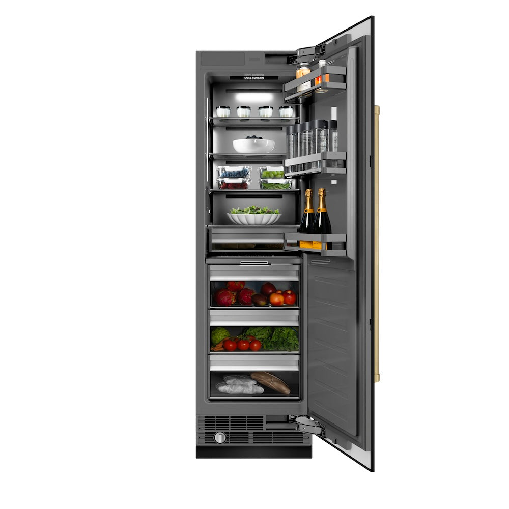 ZLINE Autograph Edition 24-Inch 12.5 cu ft Column Refrigerator - Black Stainless Steel with Graphite Gray Interior & Champagne Bronze Accents (RCRVZ BS 24 CB) | Premium Built-In Refrigerator for Modern Kitchens & Open-Concept Homes
