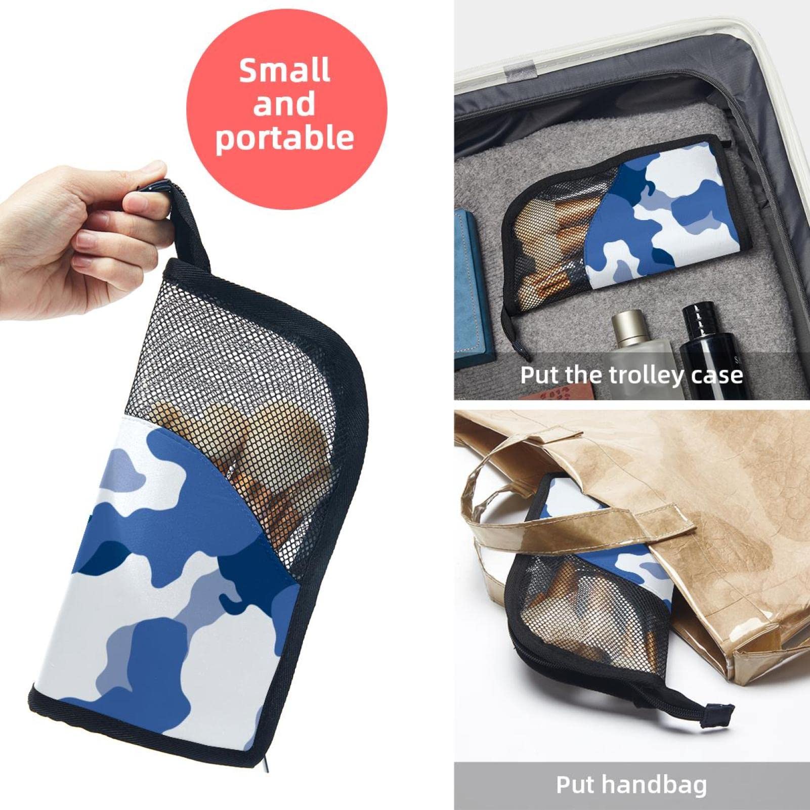 12-Piece Makeup Brush Organizer Bag with Holder Case - Sea Blue Camouflage Design | Portable Cosmetic Brush Storage for Travel & Home Use