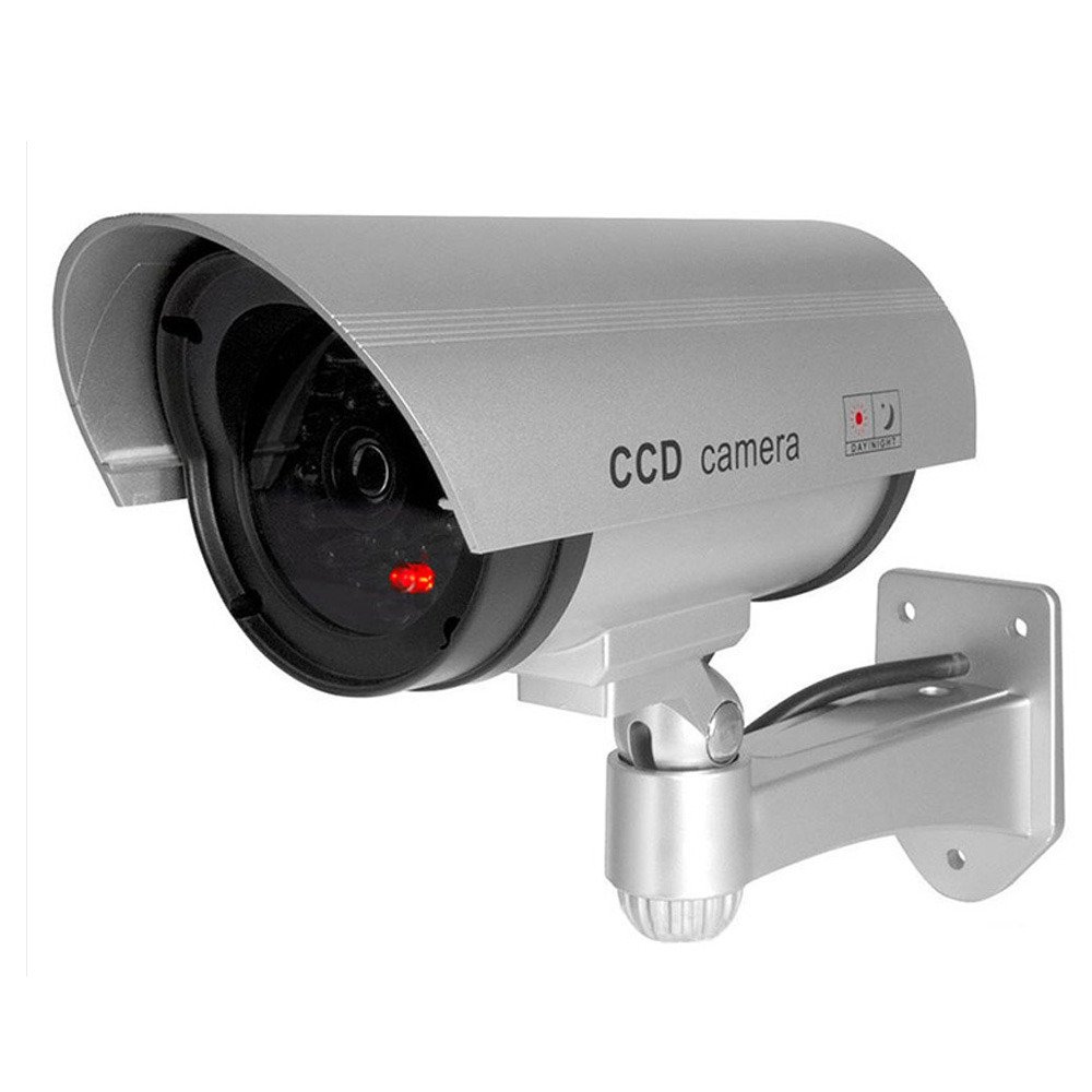 Silver Fake Dummy Security CCTV Camera with Waterproof IR LED - Outdoor/Indoor Surveillance for Home, Office & Business Protection