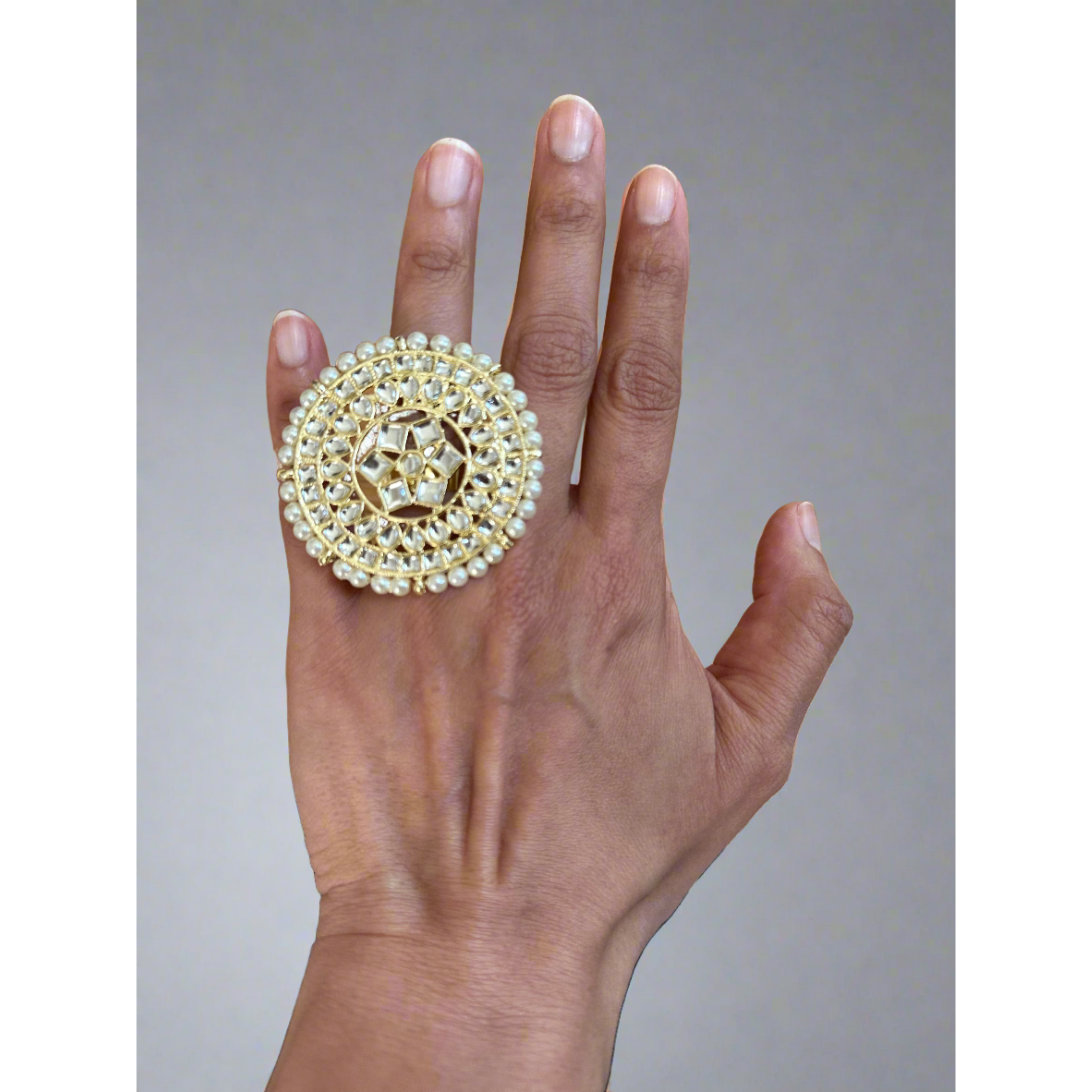Elegant White Stone and Pearl Ring for Women - Vintage Style Jewelry Gift for Wedding, Anniversary, and Special Occasions