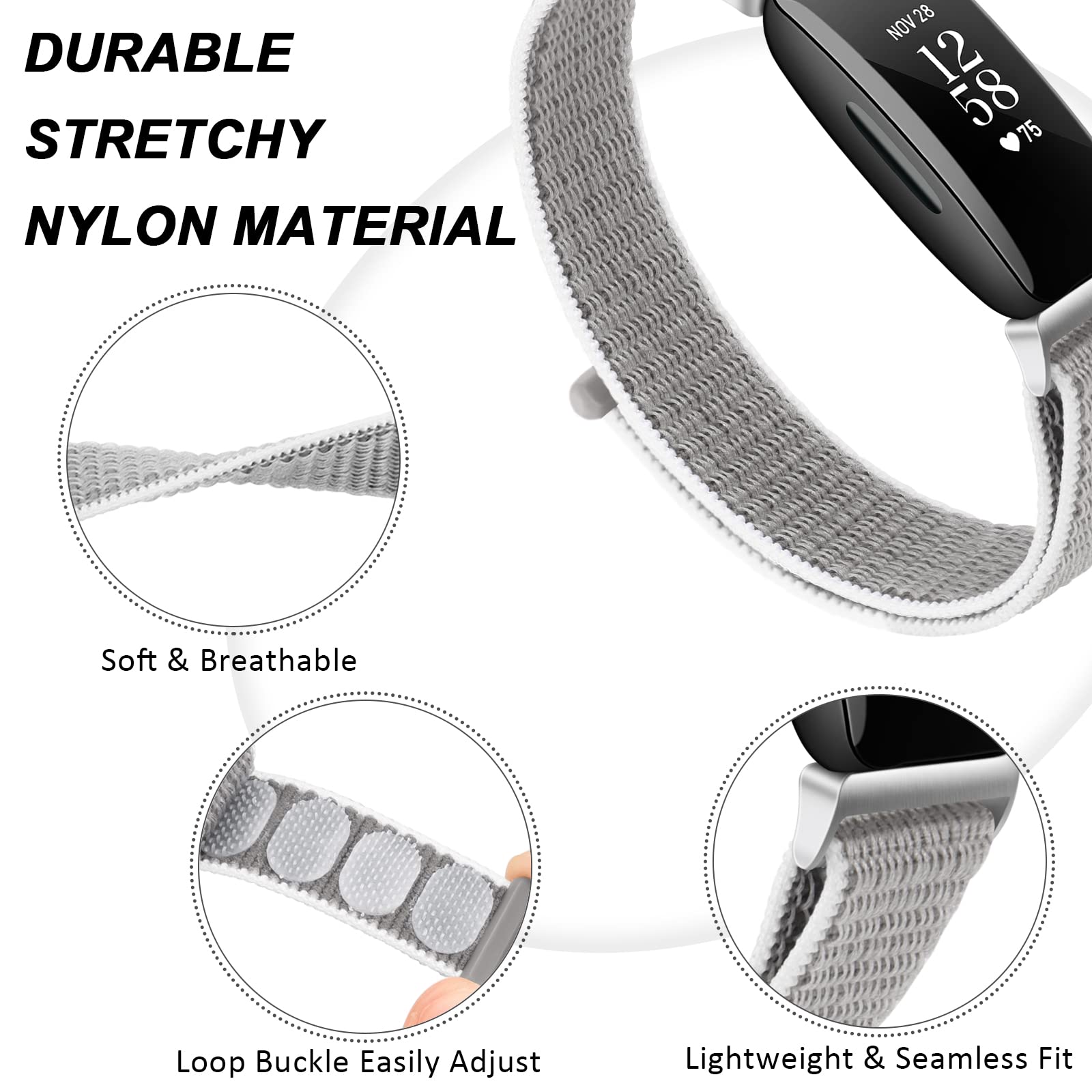 Soft Adjustable Breathable Nylon Replacement Bands for Fitbit Inspire 2 & Inspire HR - Comfortable Wristband for Women & Men - Perfect for Workouts, Running & Daily Wear