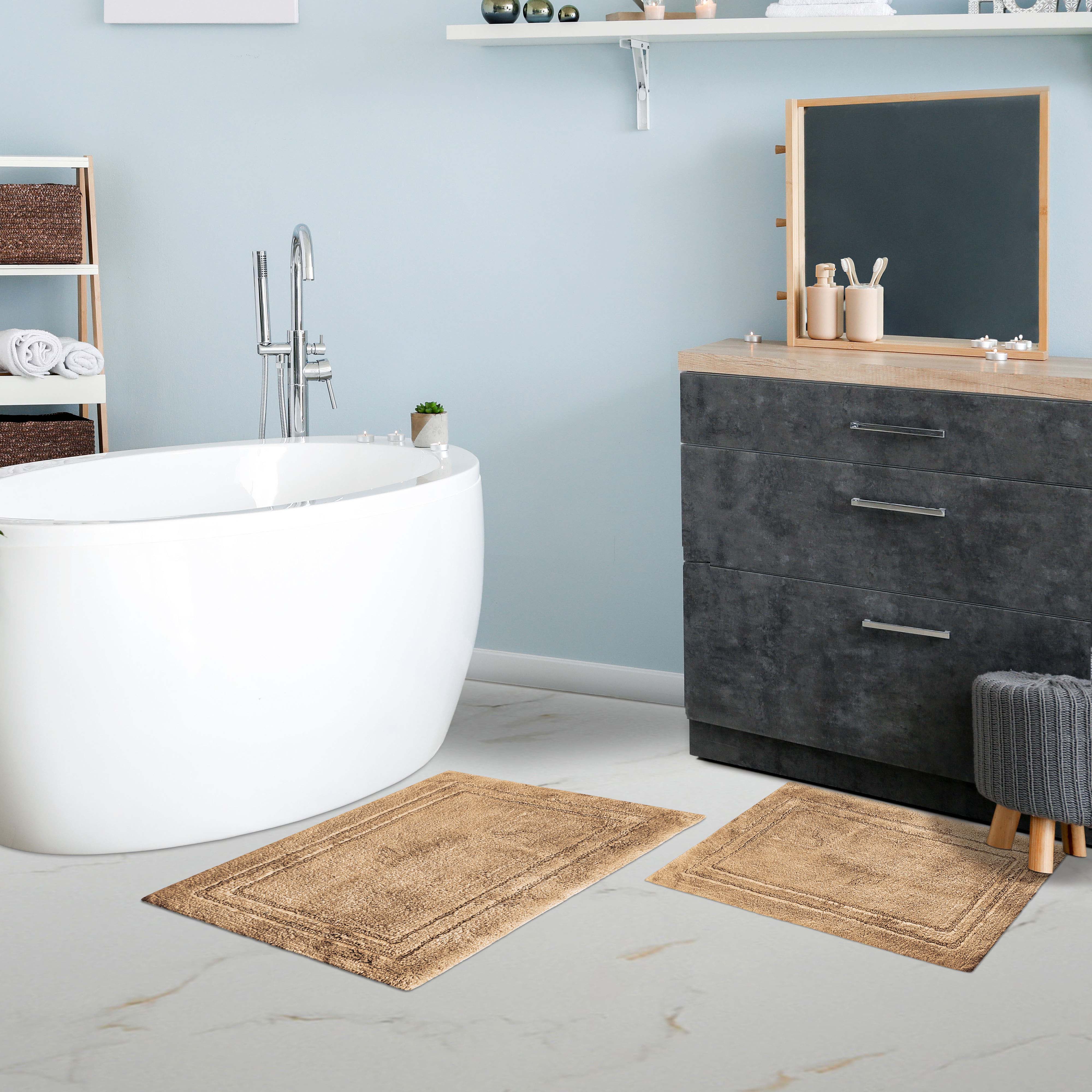 Premium Cotton Non-Slip 2-Piece Bath Rug Set - Soft Absorbent Bathroom Mat for Shower, Tub & Vanity Area - Machine Washable Bath Mats for Safety and Comfort