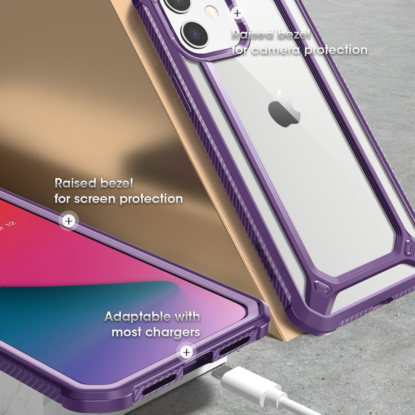 iPhone 12 Mini 5.4 Inch Clear Protective Case | Unicorn Beetle Exo Series | Shockproof & Scratch-Resistant Cover | Purple | Perfect for Everyday Use & Outdoor Activities