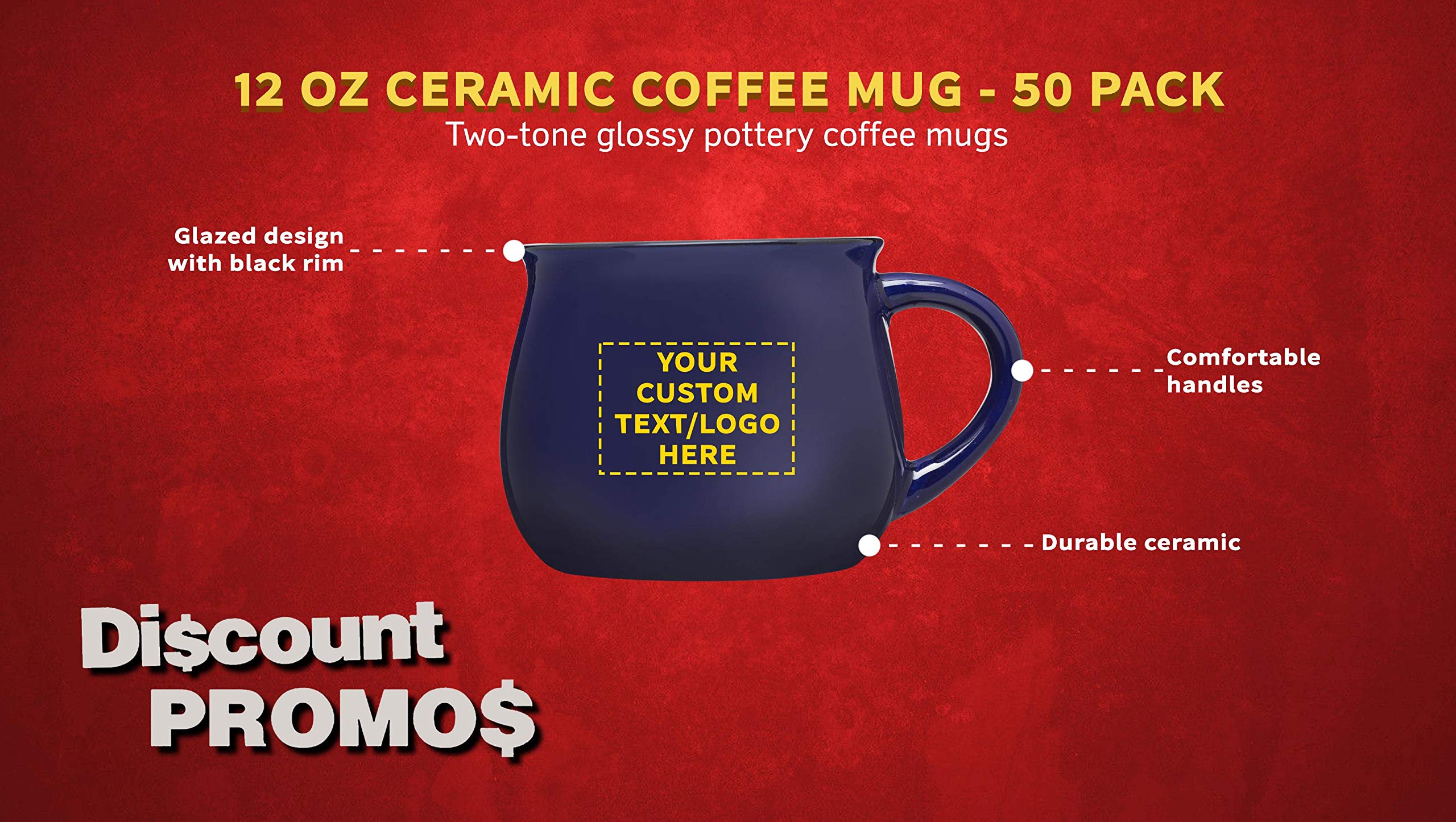 Custom Glazed Campfire Coffee Mugs 12 oz Set of 50 - Personalized Bulk Coffee Cups for Camping, Picnics & Outdoor Adventures - Durable Cobalt Blue Ceramic Mugs for Coffee, Tea, Hot Chocolate & Beverages - Perfect for Restaurants, Cafes & Corporate Gifts