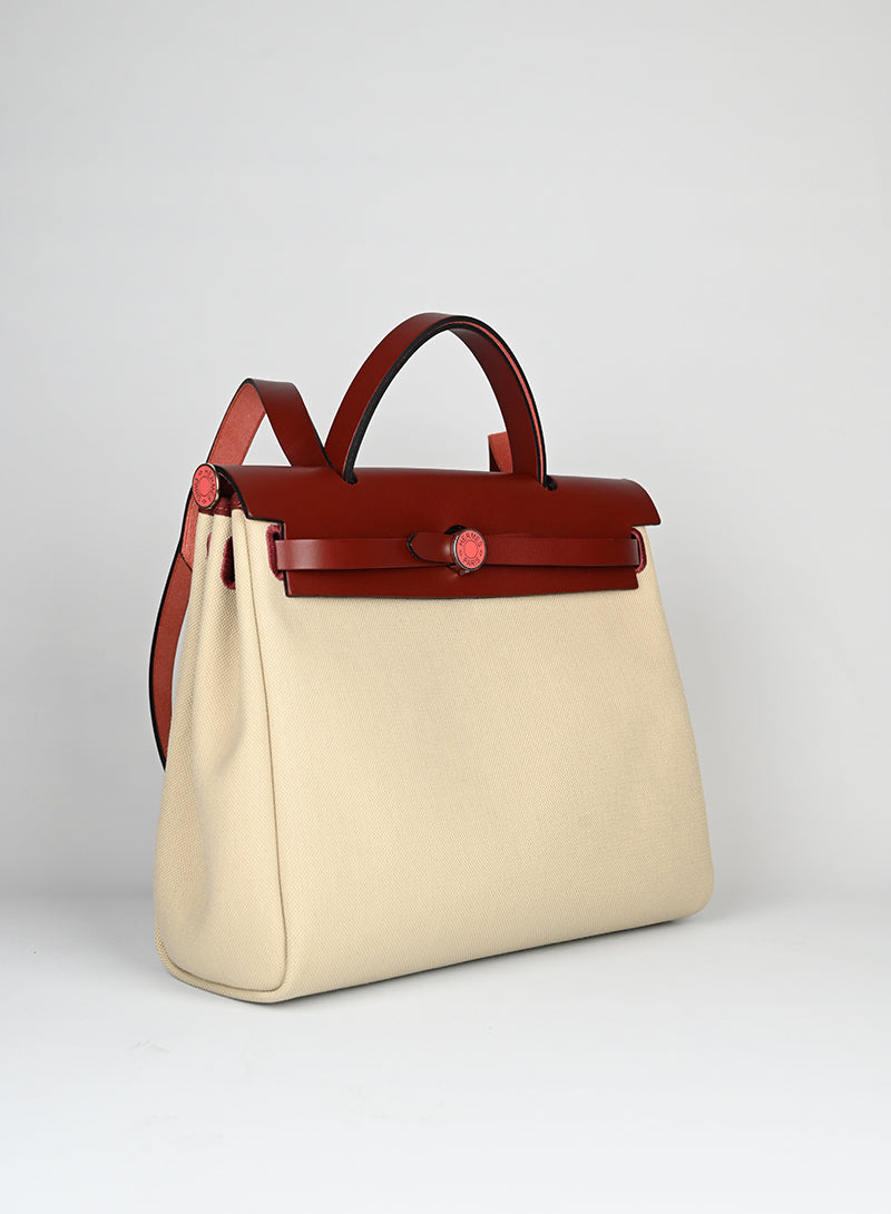 Hermès Herbag 29 Shoulder Bag - Beige & Brick Leather Crossbody Bag for Women | Luxury Handbag for Work, Travel & Everyday Use
