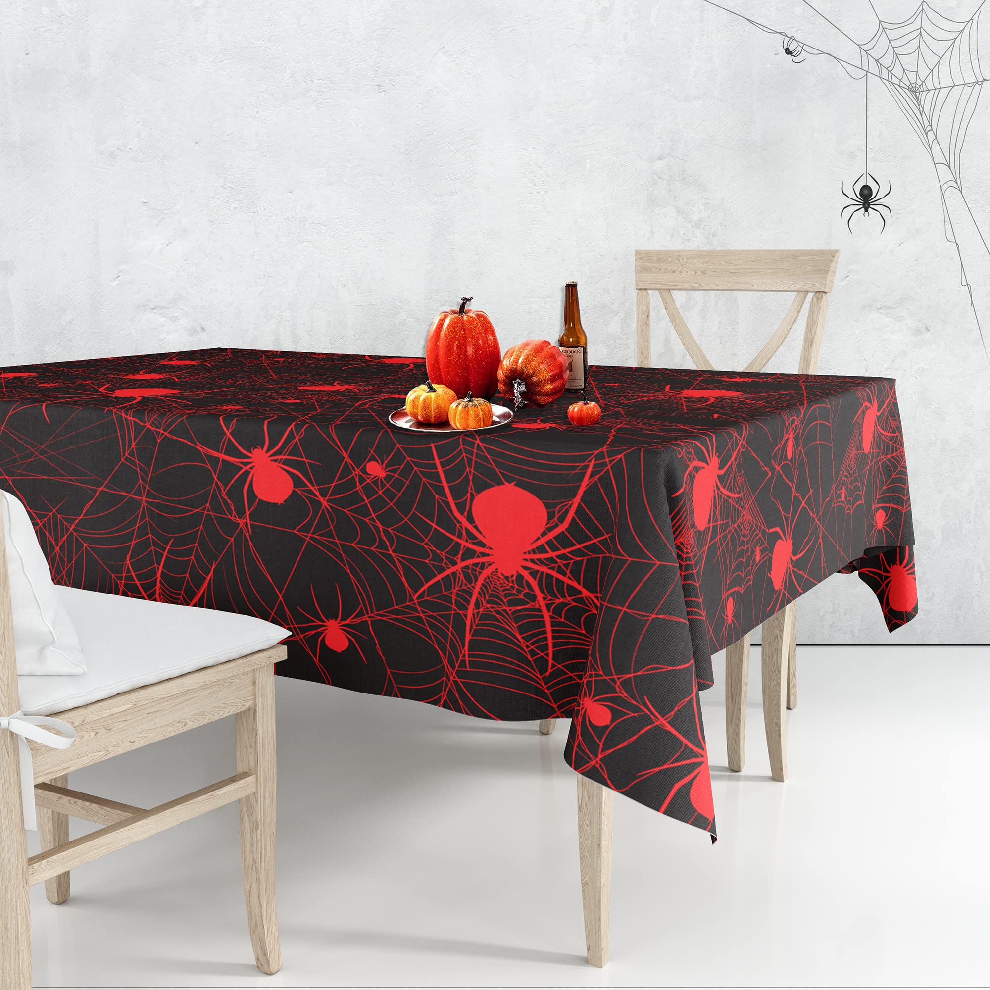 Halloween Tablecloth 54x108 Inches - Black & Red Spider Web Design Party Table Cover for Dining, Kitchen, Farmhouse Decor | Perfect for Halloween Parties, Outdoor Picnics, Camping & Holiday Gatherings