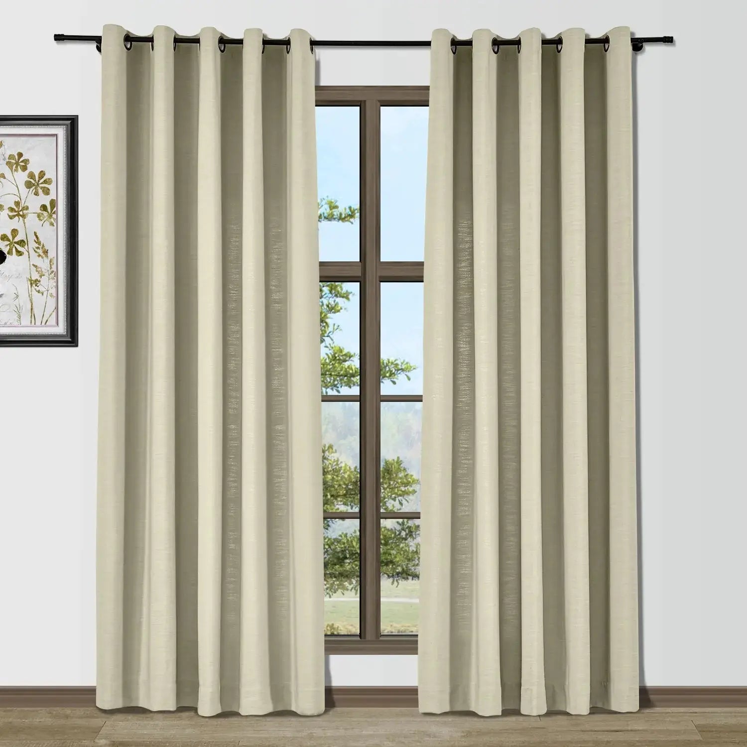 Isabella Heavyweight Cotton Grommet Curtains - Blackout Drapes for Living Room & Bedroom - Noise Reducing Thermal Insulated Window Panels (Set of 2)