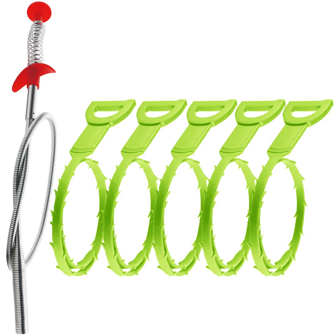 Omont 6-Pack Drain Cleaner Tool - 24 Inch Flexible Hair Clog Remover for Sink, Shower & Bathtub - Eco-Friendly Green Drain Snake for Home Plumbing Maintenance (Perfect for Kitchen, Bathroom & Hair Salon Use)