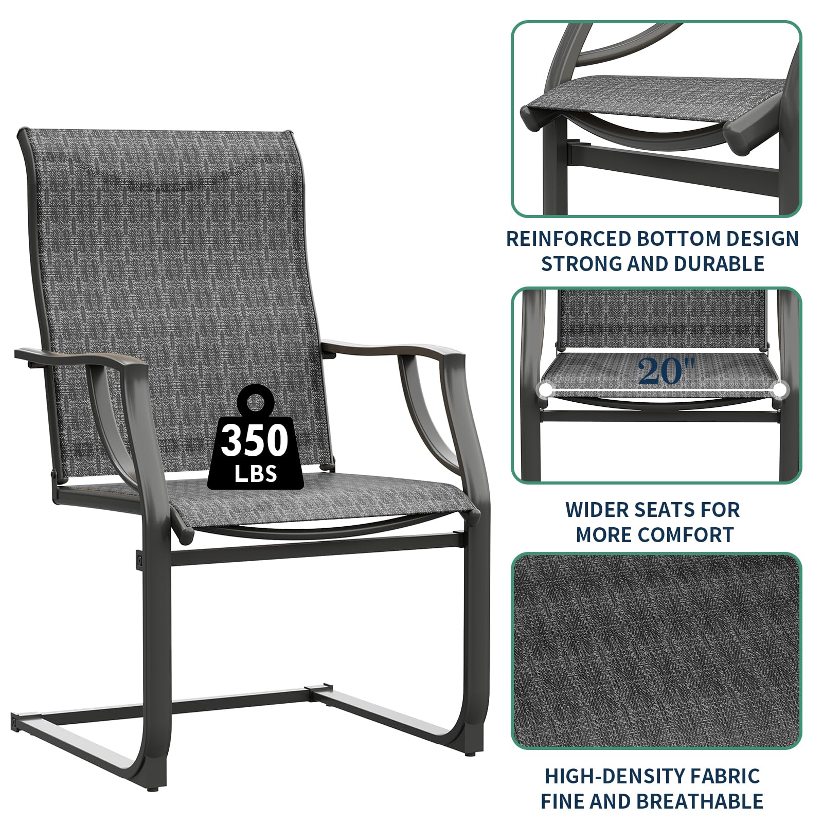 UDPATIO 2-Piece Patio Dining Chairs Set - High Back All-Weather Outdoor Chairs with Breathable Textile Fabric, Comfortable Garden Furniture for Deck, Lawn, Backyard & Poolside (Grey) - Perfect for Outdoor Dining, Lounging and Entertaining Guests