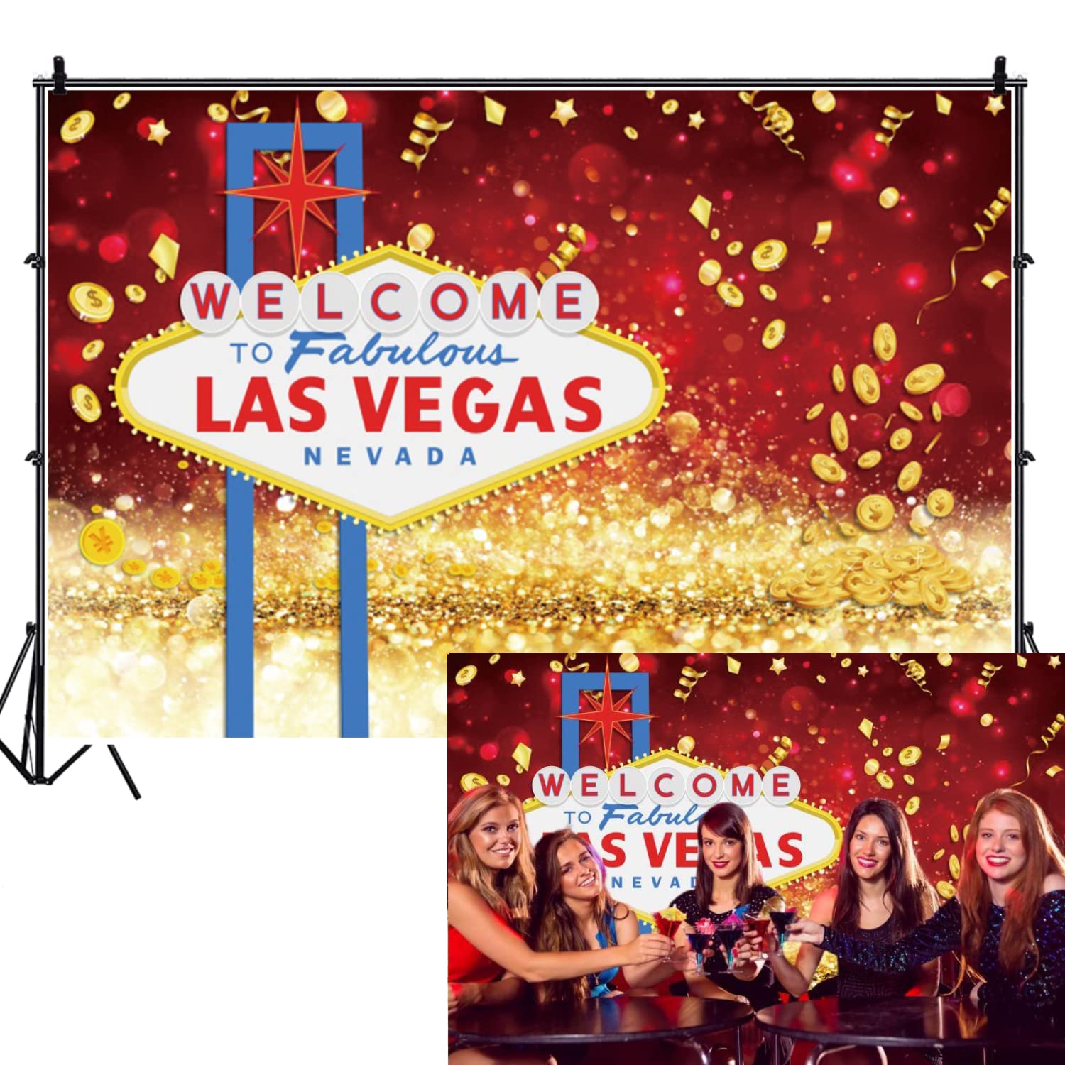 10x8ft Las Vegas Casino Party Backdrop - Welcome to Vegas Night Poker Theme Photography Background for Birthday, Baby Shower & Movie Themed Events - Perfect for Casino Nights, Photo Booths and Themed Party Decorations
