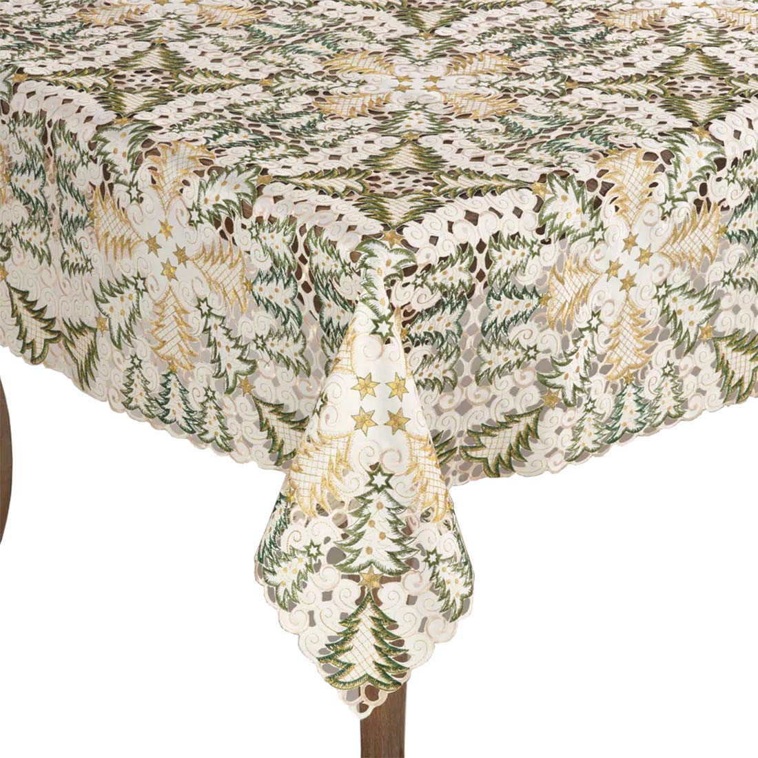 Fennco Styles Embroidered Christmas Tree Cutwork 84 x 84 Inch White Tablecloth - Elegant Holiday Table Cover for Christmas Decorations, Home Dining, Banquets & Special Occasions | Perfect for Festive Gatherings, Dinner Parties & Seasonal Celebrations