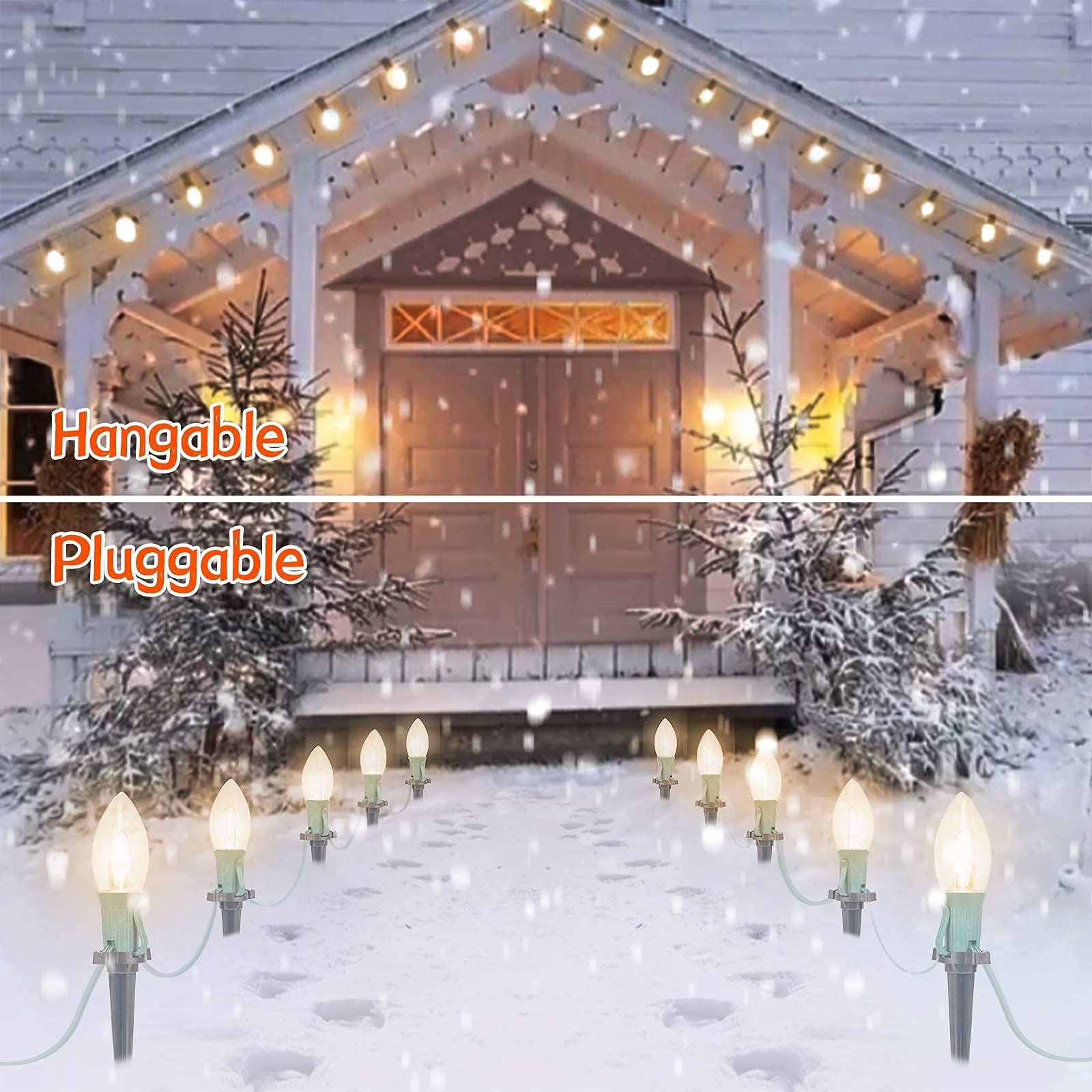 26 FT Connectable C9 LED Christmas Pathway Lights Outdoor - Waterproof String Lights with 20 Warm White LEDs & Stakes - Perfect for Walkway, Driveway, Garden, and Holiday Decorations
