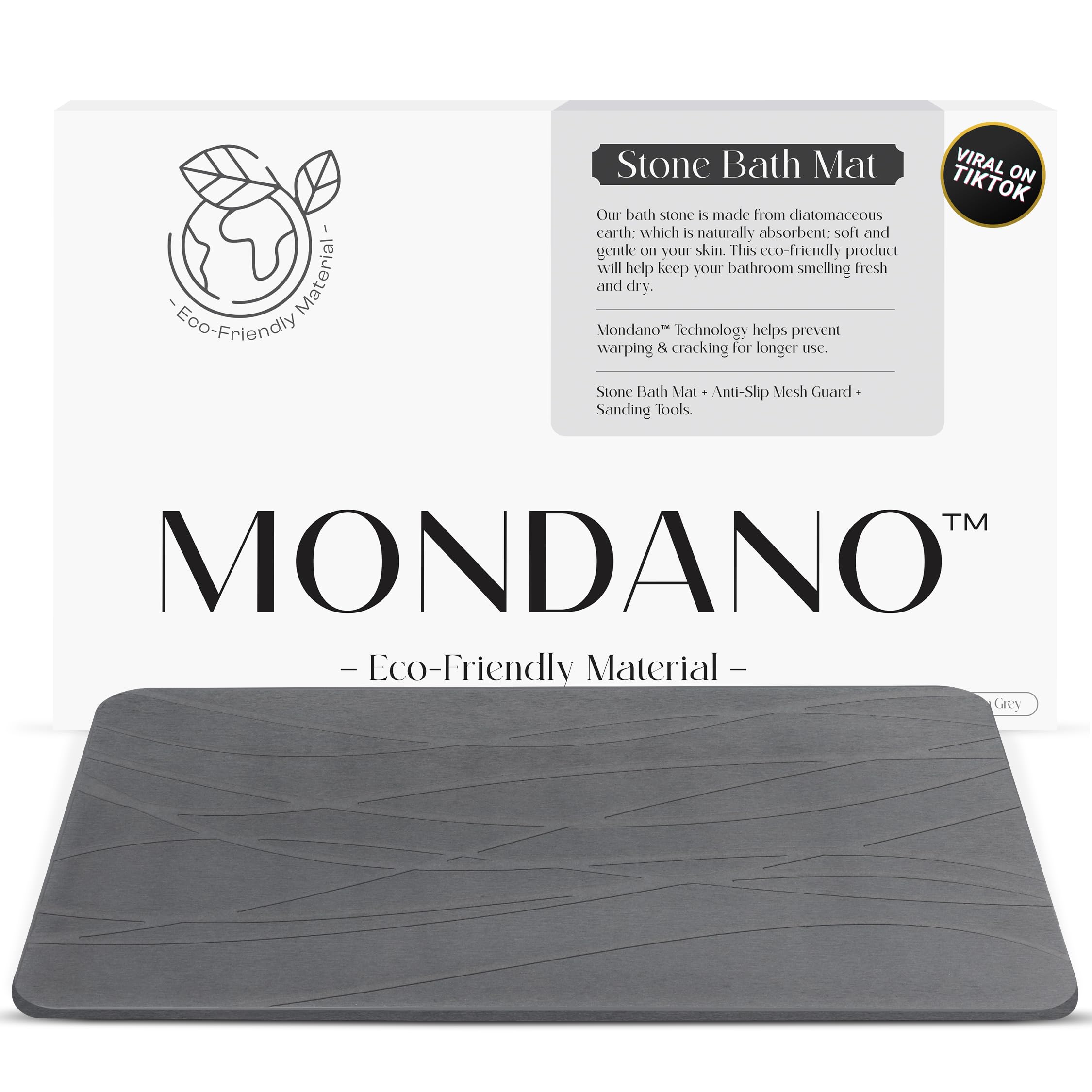 Non-Slip Diatomaceous Earth Bath Mat - Quick Dry Stone Shower Mat, Stone Dish Drying Mat & Bathroom Floor Mat - Graphite Grey - Perfect for Bathrooms, Kitchens & Spa Areas
