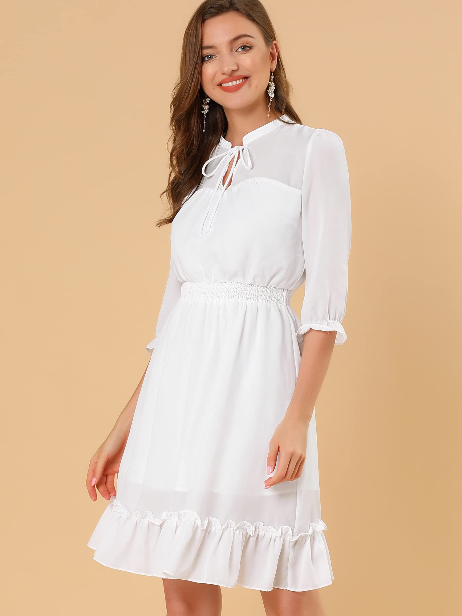 Allegra K Women's Casual 3/4 Sleeve Boho Chiffon Dress for Wedding Guest, Summer Beach Party & Outdoor Events