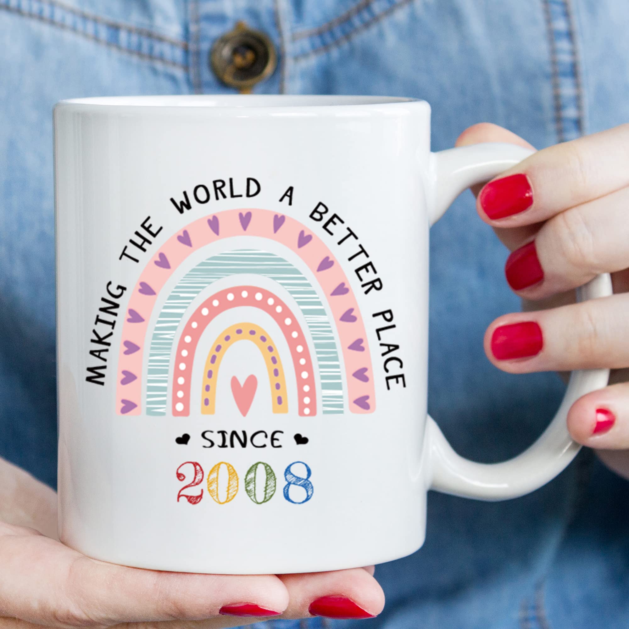 2008 Birthday Gifts for Women - 11 oz Inspirational Coffee Mug 'Making The World A Better Place Since 2008' - Perfect Gift for Daughter, Friend, Sister, Cousin or Granddaughter - Ideal for Office, Home & Coffee Lovers