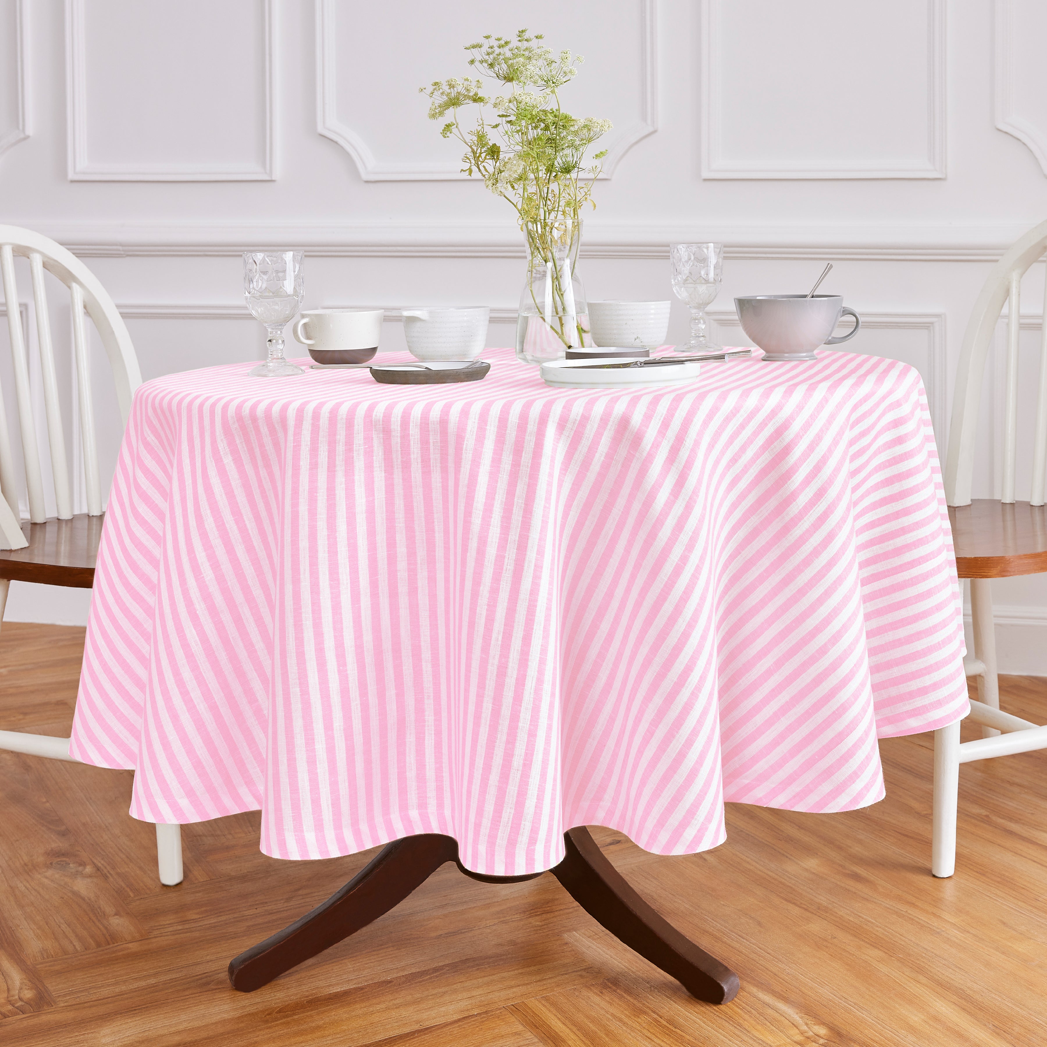 Amalfi Stripe Round Tablecloth - Waterproof & Stain-Resistant 60-Inch Dining Table Cover for Indoor/Outdoor Use - Perfect for Parties, Picnics, and Family Gatherings