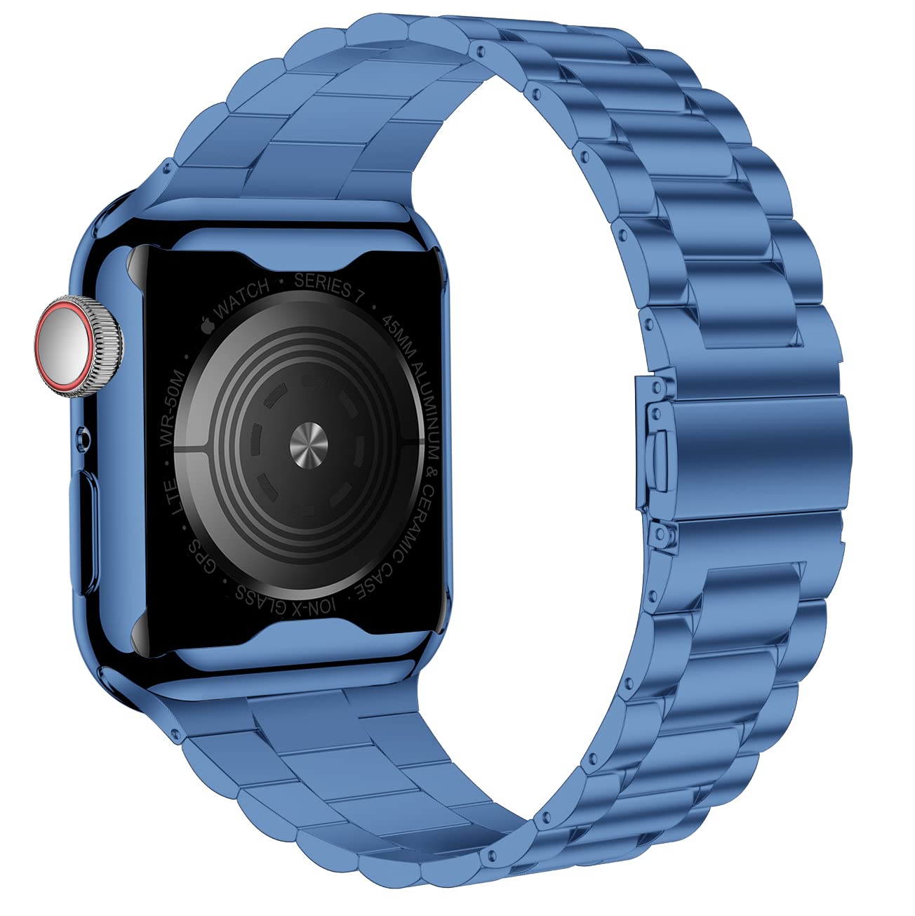 Premium Stainless Steel Apple Watch Band 41mm Compatible with Series 9/8/7 - Elegant Blue Metal Bracelet with Screen Protector Case for Women | Perfect for Workouts, Office Wear & Everyday Fashion Accessory