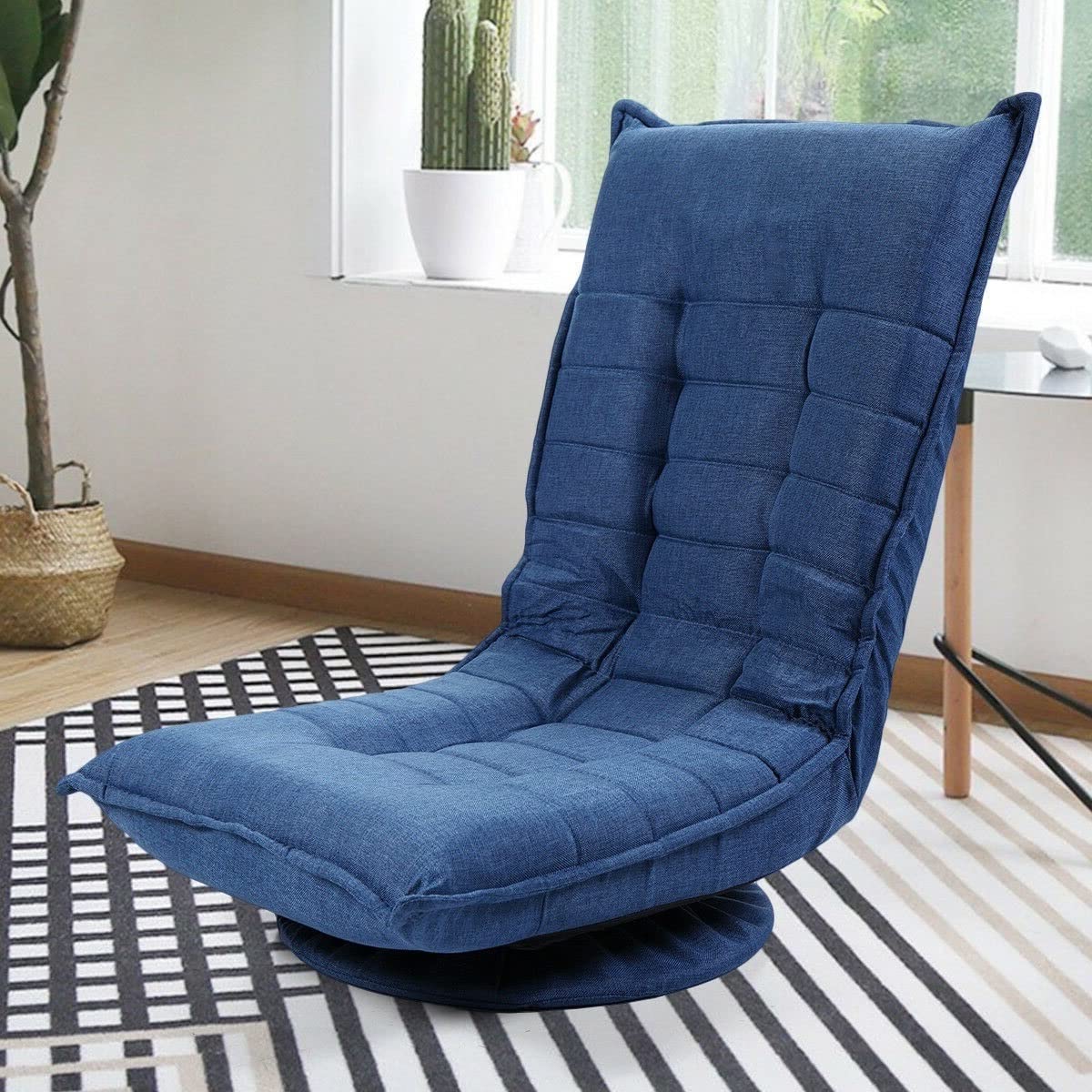 360 Degree Swivel Adjustable Floor Chair - Foldable Lazy Sofa for Living Room, Gaming & Relaxation | Ergonomic Cushion Support | Blue Modern Home Decor