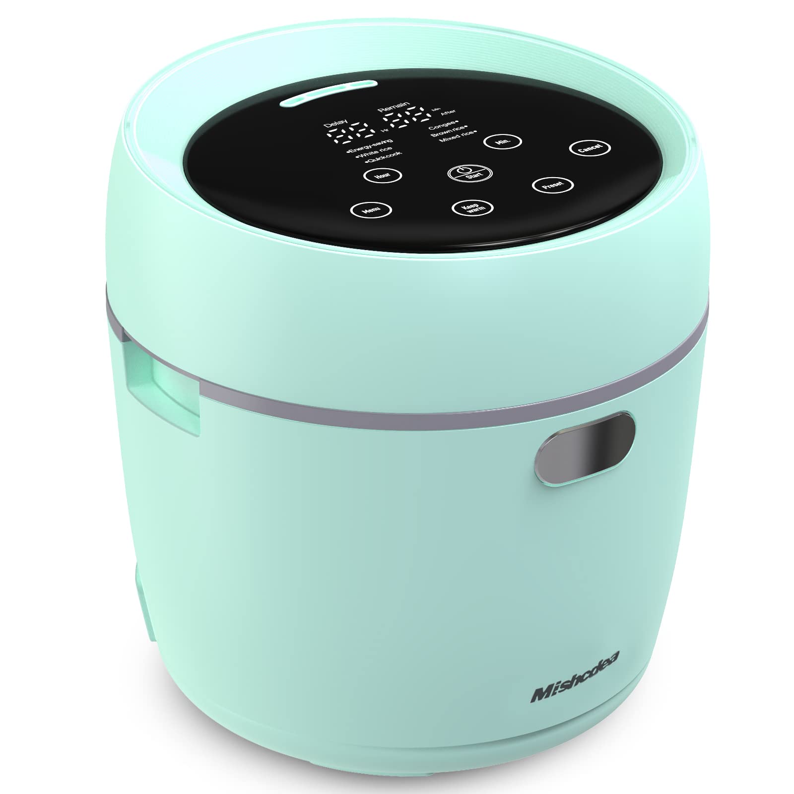 Mishcdea 3-Cup Mini Rice Cooker - Ceramic Nonstick Smart Touch Screen with Timer & Warmer - Perfect for Quinoa, Oats & Grains - Ideal for 1-2 People Small Kitchens, Dorms & Office Use - Aqua Color