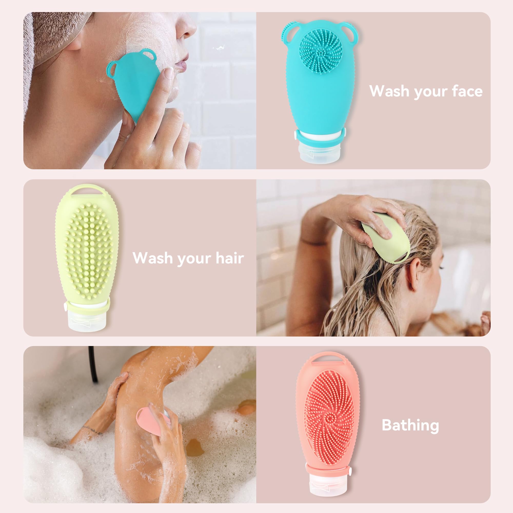 12PC Silicone Travel Bottles Set - TSA Approved Leakproof Toiletries Containers for Shampoo, Face Wash & Bath Essentials | Portable Squeeze Bottles with Massage Function for Vacation, Gym & Camping
