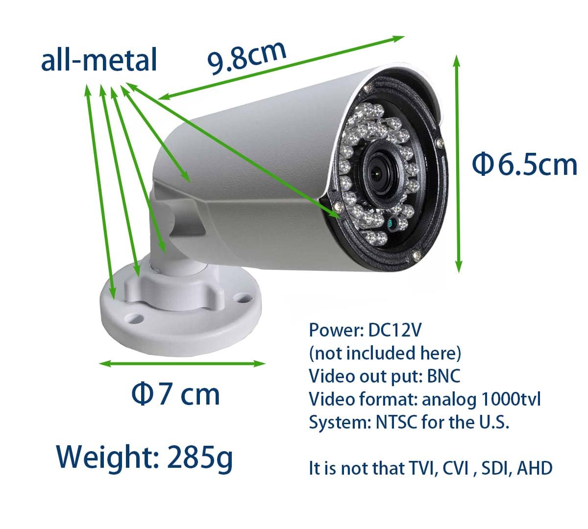BlueFishCam 3.6mm Lens Outdoor Security Camera - 1000TVL HD Analog CCTV, 36 LED Night Vision, Waterproof & Weatherproof for Home Surveillance - Perfect for Backyard, Garage & Perimeter Monitoring (Day/Night Vision)