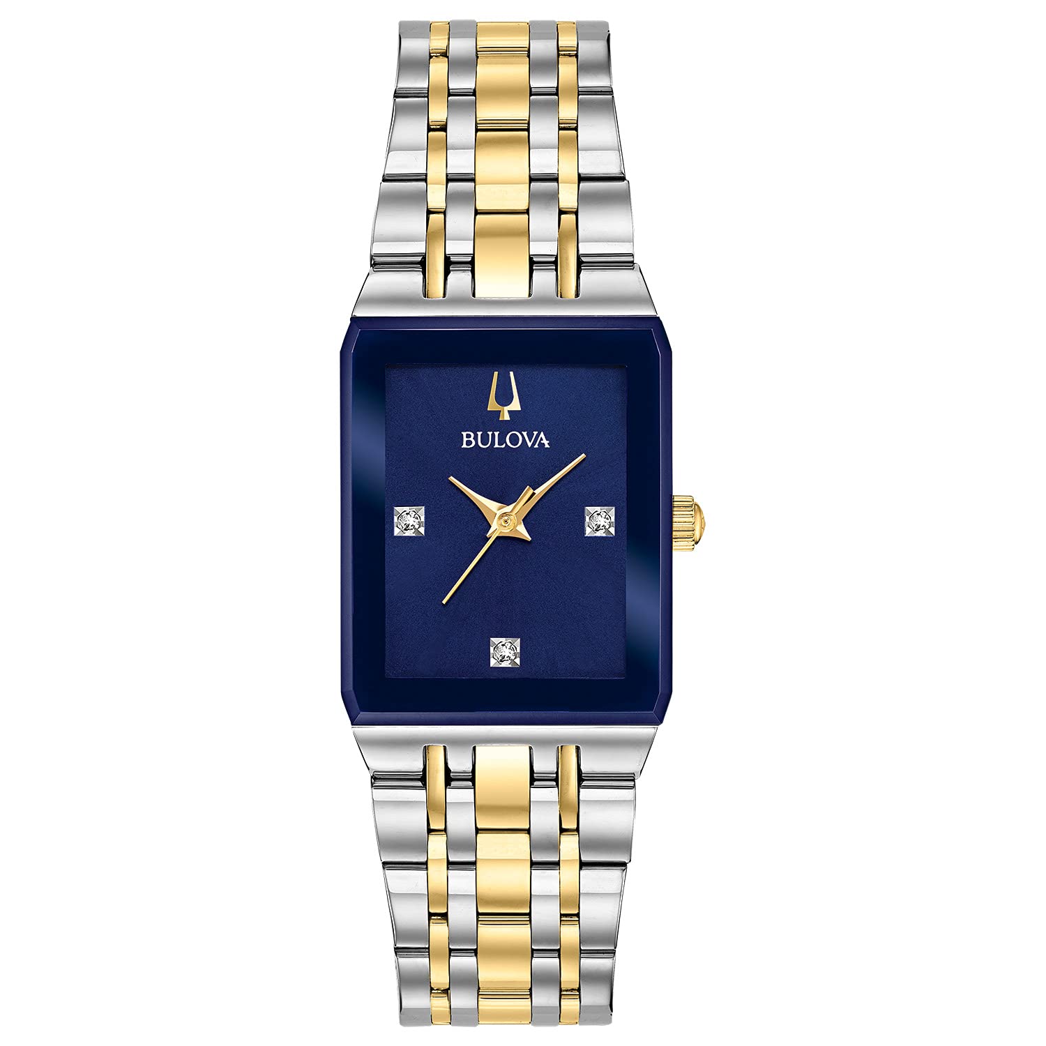 Bulova Ladies' Modern Quadra Two-Tone Stainless Steel Watch with Blue Dial & Diamond Markers - 3-Hand Quartz Movement, Water Resistant - Perfect for Business, Casual & Special Occasions