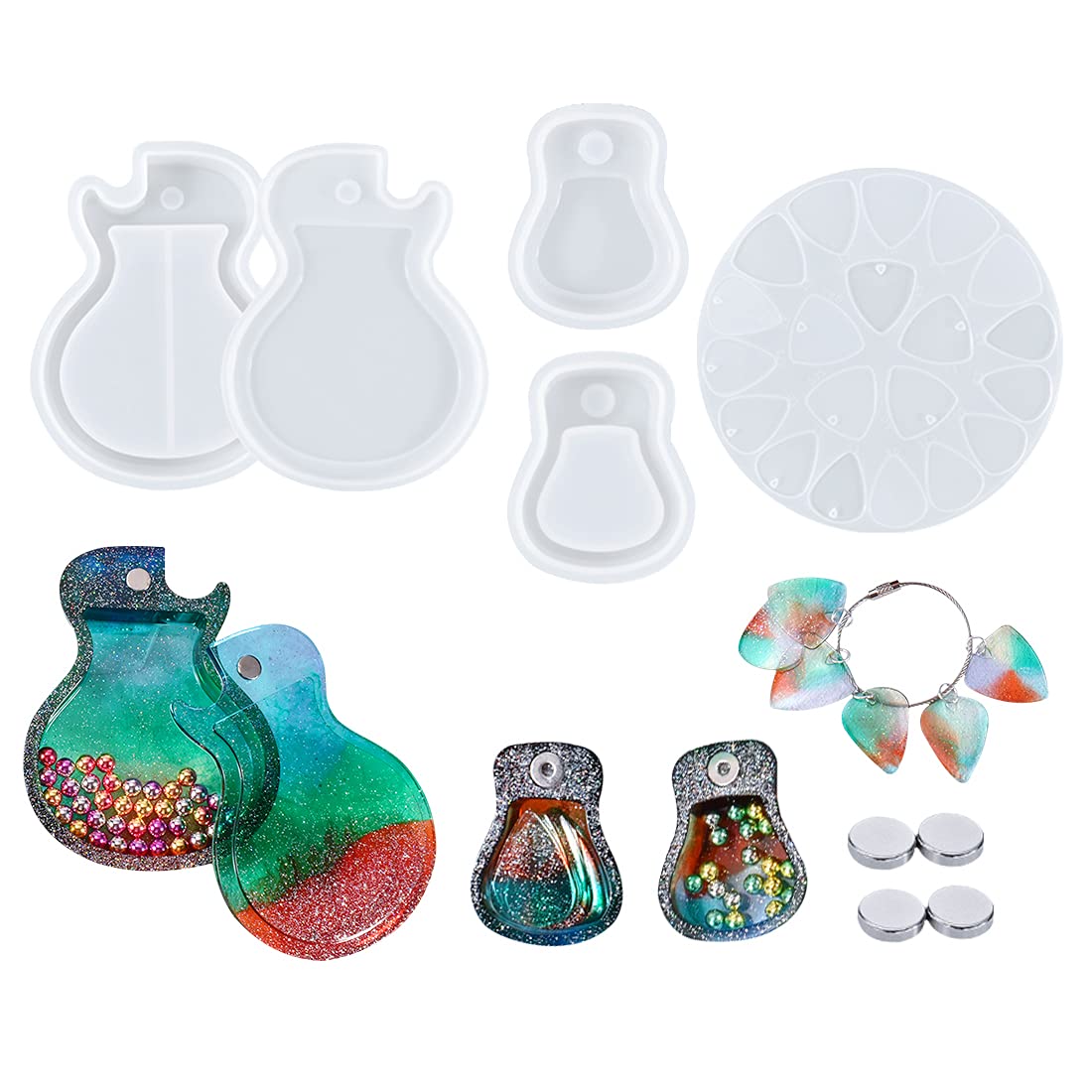 5-Piece Guitar Pick Resin Molds with Case - DIY Epoxy Resin Casting Kit for Custom Triangle Plectrums - Perfect for Musicians, Crafters & Unique Handmade Accessories - Great for Gifts, Band Merch & Personalized Music Gear