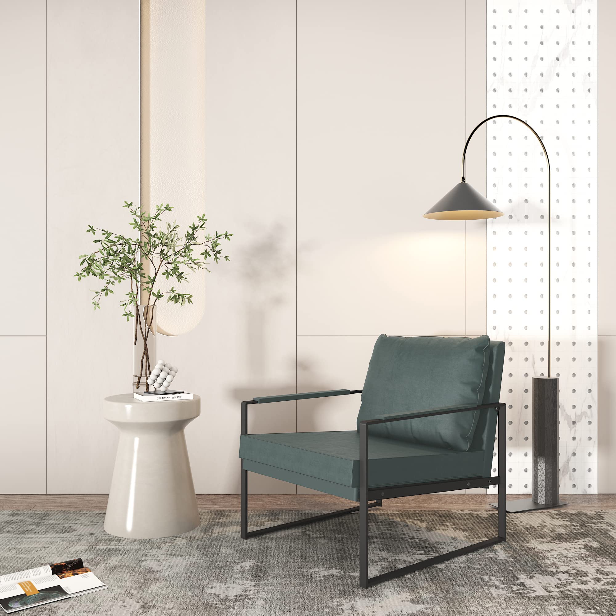 Modern PU Leather Accent Chair - Extra-Thick Padded Backrest & Seat Cushion, 105° Reclining Armchair with Non-Slip Feet, Green - Perfect for Living Room, Bedroom, Office & Reading Nook