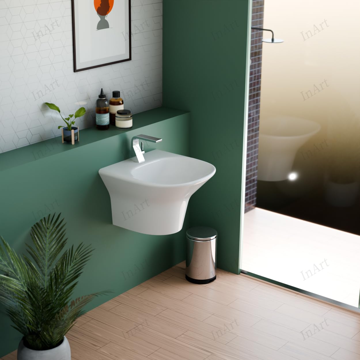 Premium Ceramic Half Pedestal Wall-Mounted Bathroom Sink - 14
