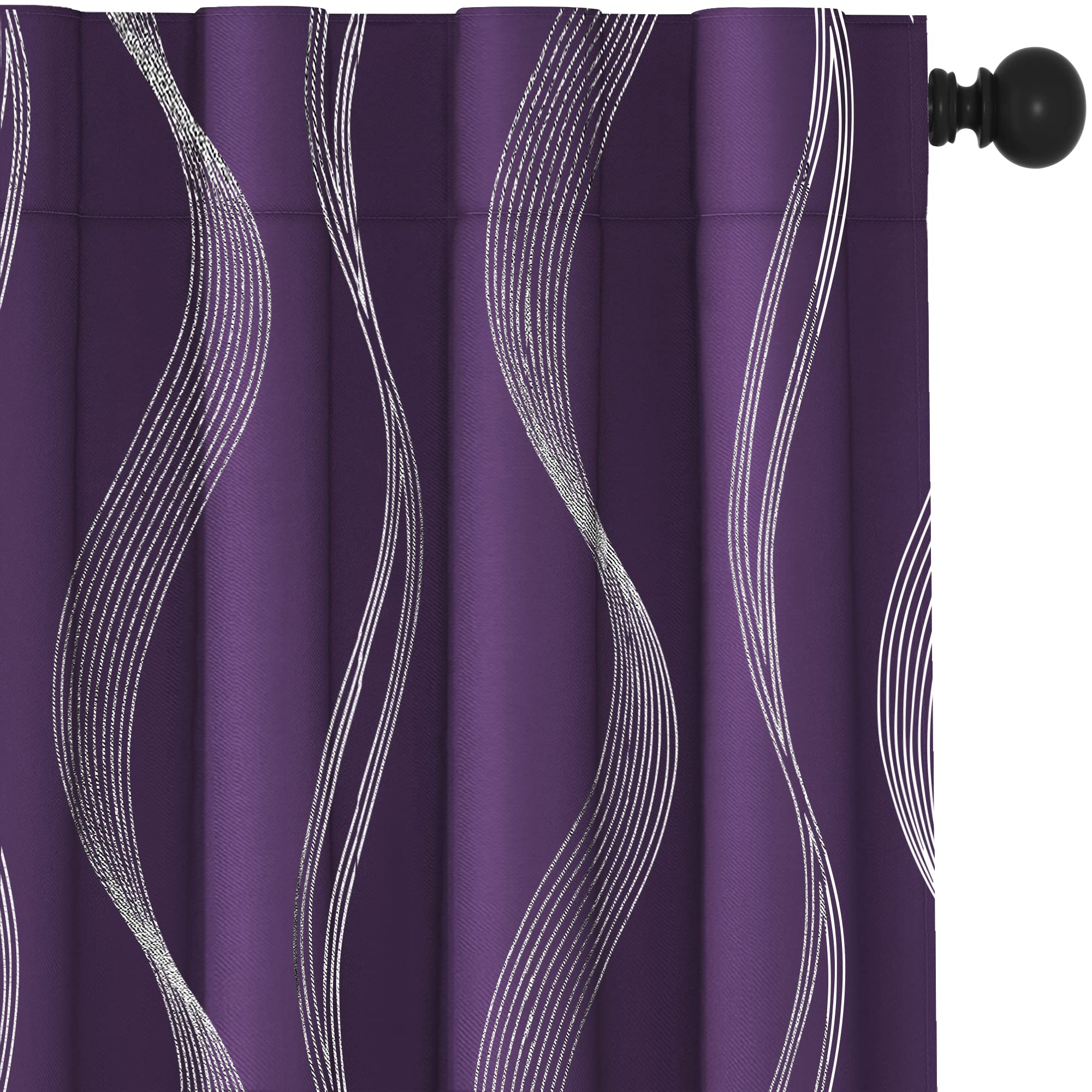 Deconovo Blackout Curtains 63 Inch Length - 2 Panels Set, Silver Wave Thermal Insulated Drapes for Bedroom & Living Room (52W x 63L, Purple Grape) - Perfect for Light Blocking, Noise Reduction & Energy Saving