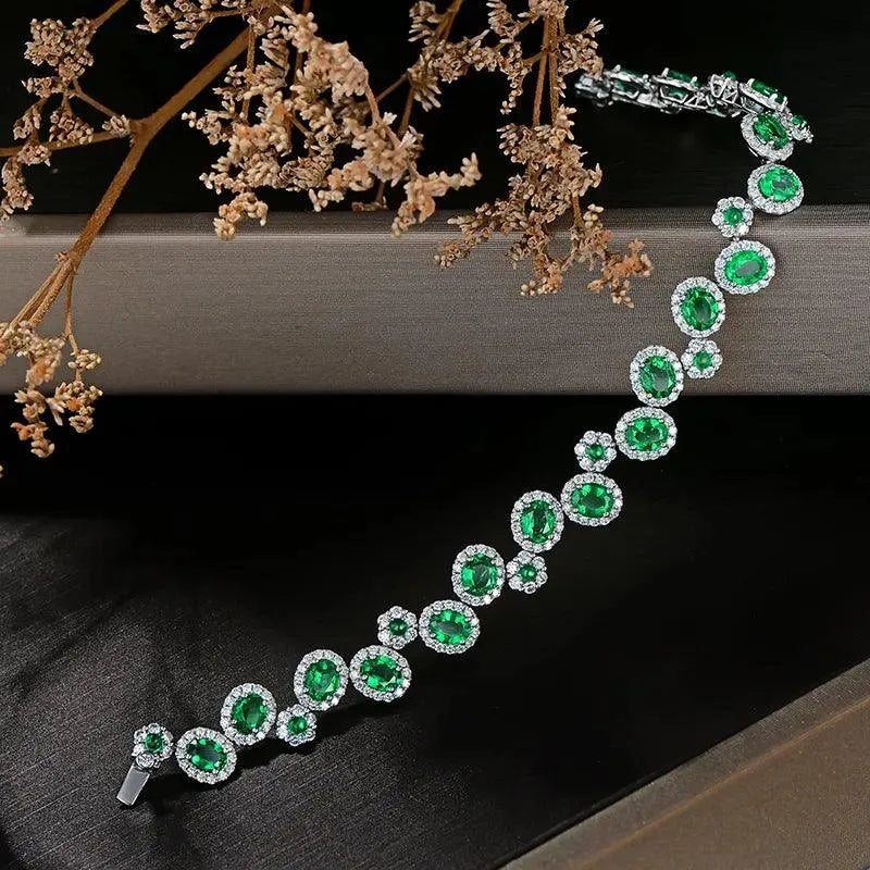 6.35ctw Natural Emerald Bracelet with H SI Diamonds in 18K Gold - Anniversary Gift for Women, Fine Jewelry for Weddings & Special Occasions