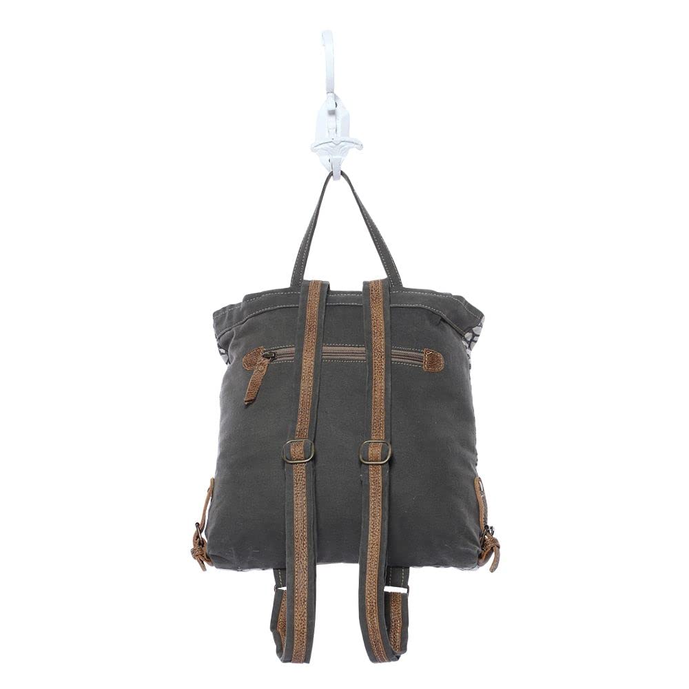 Premium Hair-on Leather Knit Rug Canvas Backpack - Genuine Handmade Leather Backpack for Women - Outdoor Rustic Country Style - Perfect for Hiking, Travel & Everyday Use - RMBB17