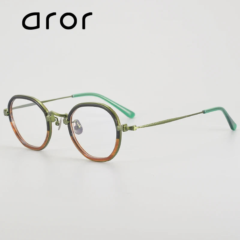 Aror Unisex Full Rim Flat Top Polygon Titanium Acetate Eyeglasses 4941 - Lightweight Durable Frame for Work, Reading & Fashion | Trendy Geometric Glasses for Men & Women