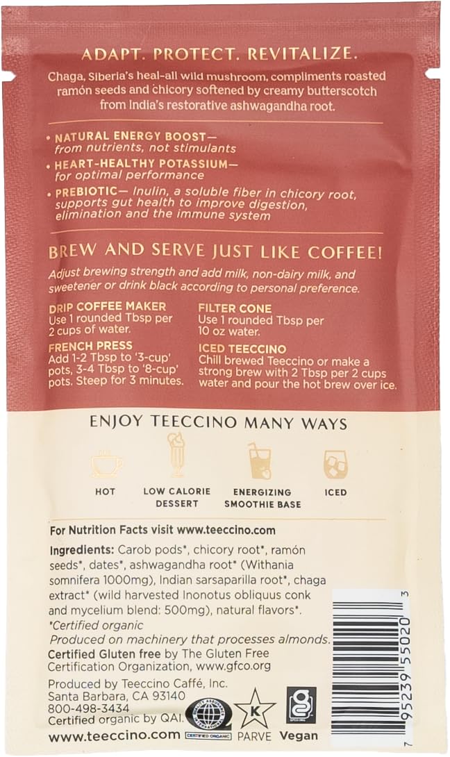 Organic Mushroom Adaptogen Herbal Coffee Sampler - 6 Pack Trial Size with Chaga, Ashwagandha, Reishi, Eleuthero & More - Caffeine-Free Coffee Alternative for Energy & Focus - Perfect for Morning Boost, Workout Recovery & Stress Relief