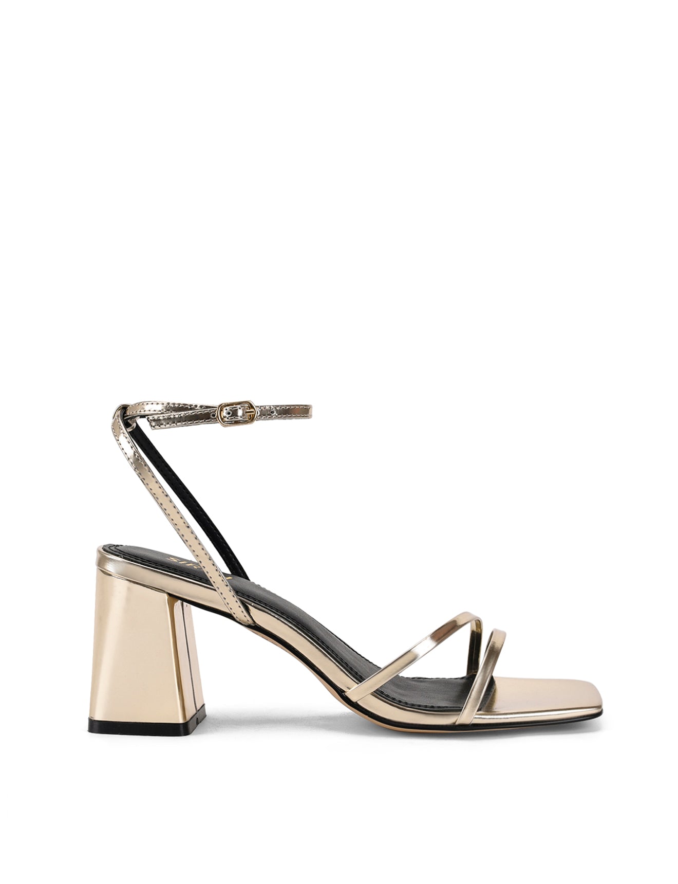 Starling Strappy Block Heels - Gold Mirror Metallic Leather Sandals for Women | Comfortable Wedding Party Shoes for Bridesmaid, Prom & Evening Events