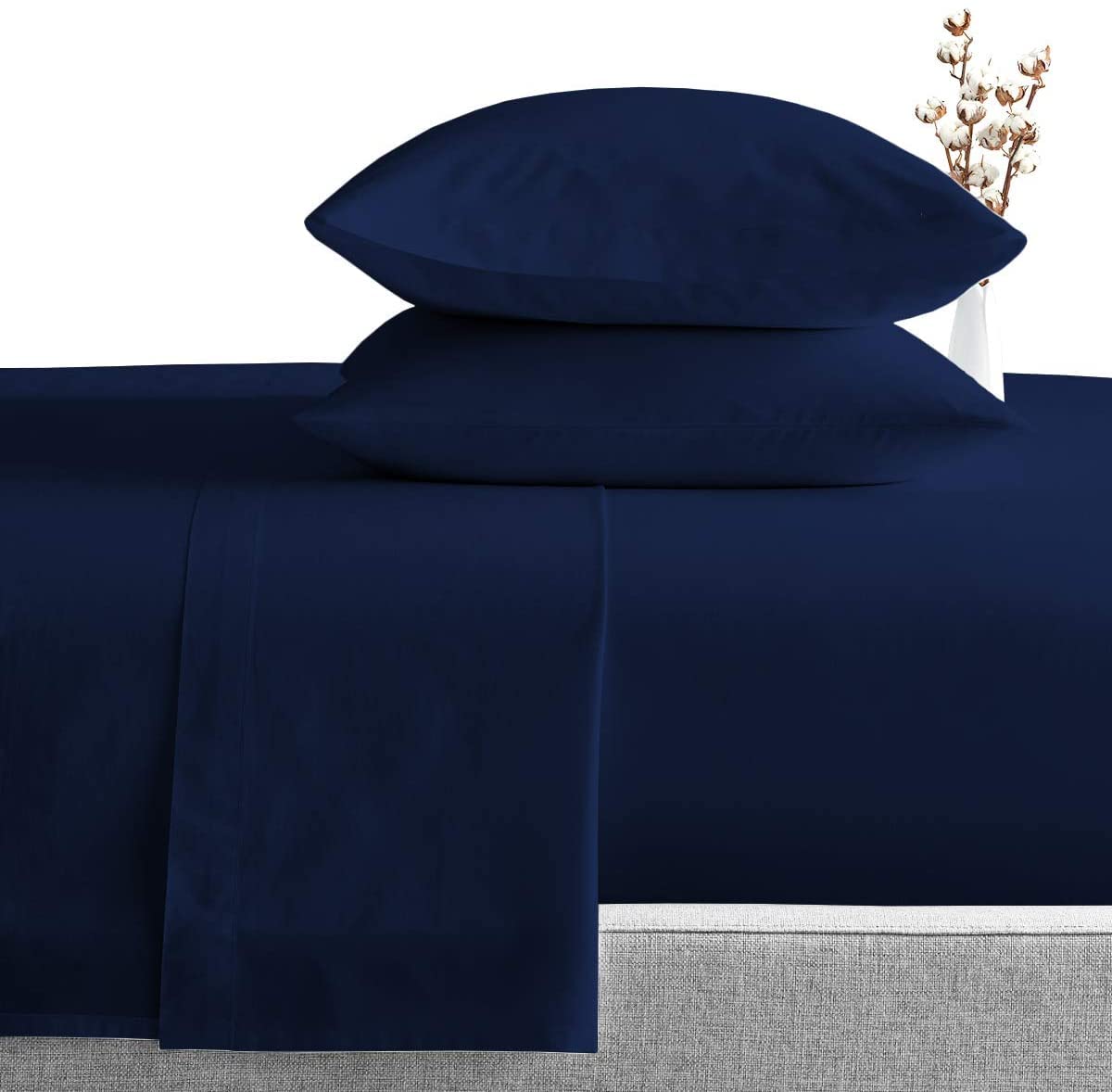 800 Thread Count Egyptian Cotton Sheet Set - Navy Blue Full Size for Deep Pocket Mattress | Luxury Bedding for Home & Hotel