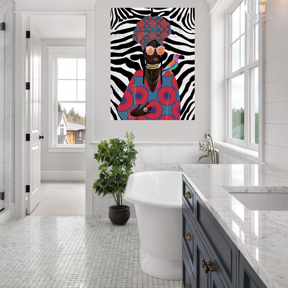 Modern Turban Queen 2 Canvas Wall Art - Handmade Fine Art Painting by Nikki Chu - 35x46 Inches - Ready to Hang - Perfect for Living Room, Bedroom, Office & More - Home Decor & Wall Art Gift Idea