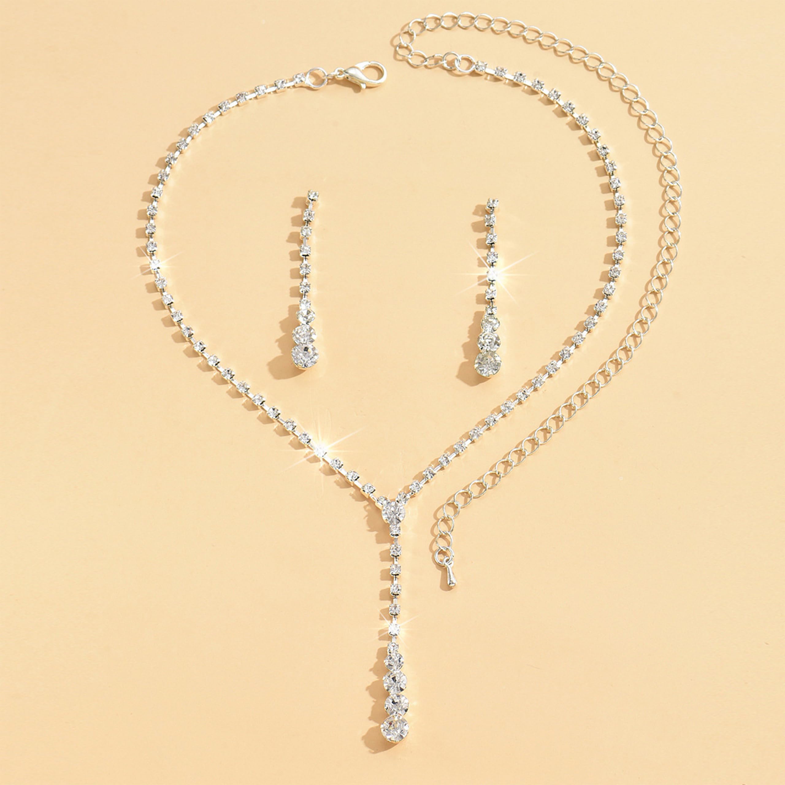 Elegant Silver Jewelry Set for Women - Rhinestone Necklace, Earrings & Bracelet - Perfect for Prom, Wedding Guest Dresses, Party Outfits & Evening Events - Costume Jewelry & Dress Accessories for Special Occasions