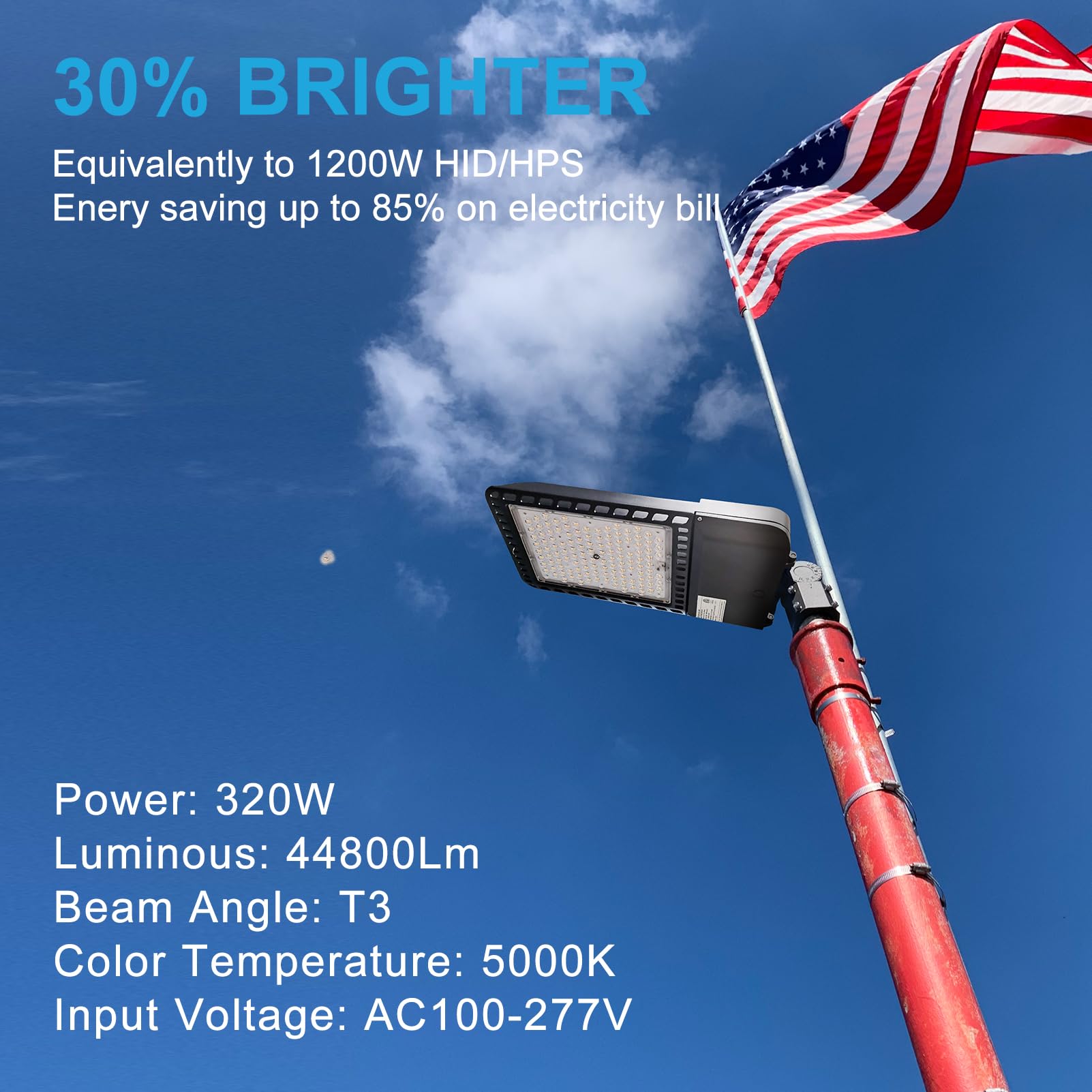 320W LED Parking Lot Lights 48000lm (150Lm/W) - Smart Dusk to Dawn Outdoor Pole Lights with Slipfitter Mount - Energy Efficient Commercial Lighting for 30~50ft Height - 2 Pack with 7 Year Warranty - Ideal for Parking Lots, Warehouses, Gas Stations & Outdoor Security Areas