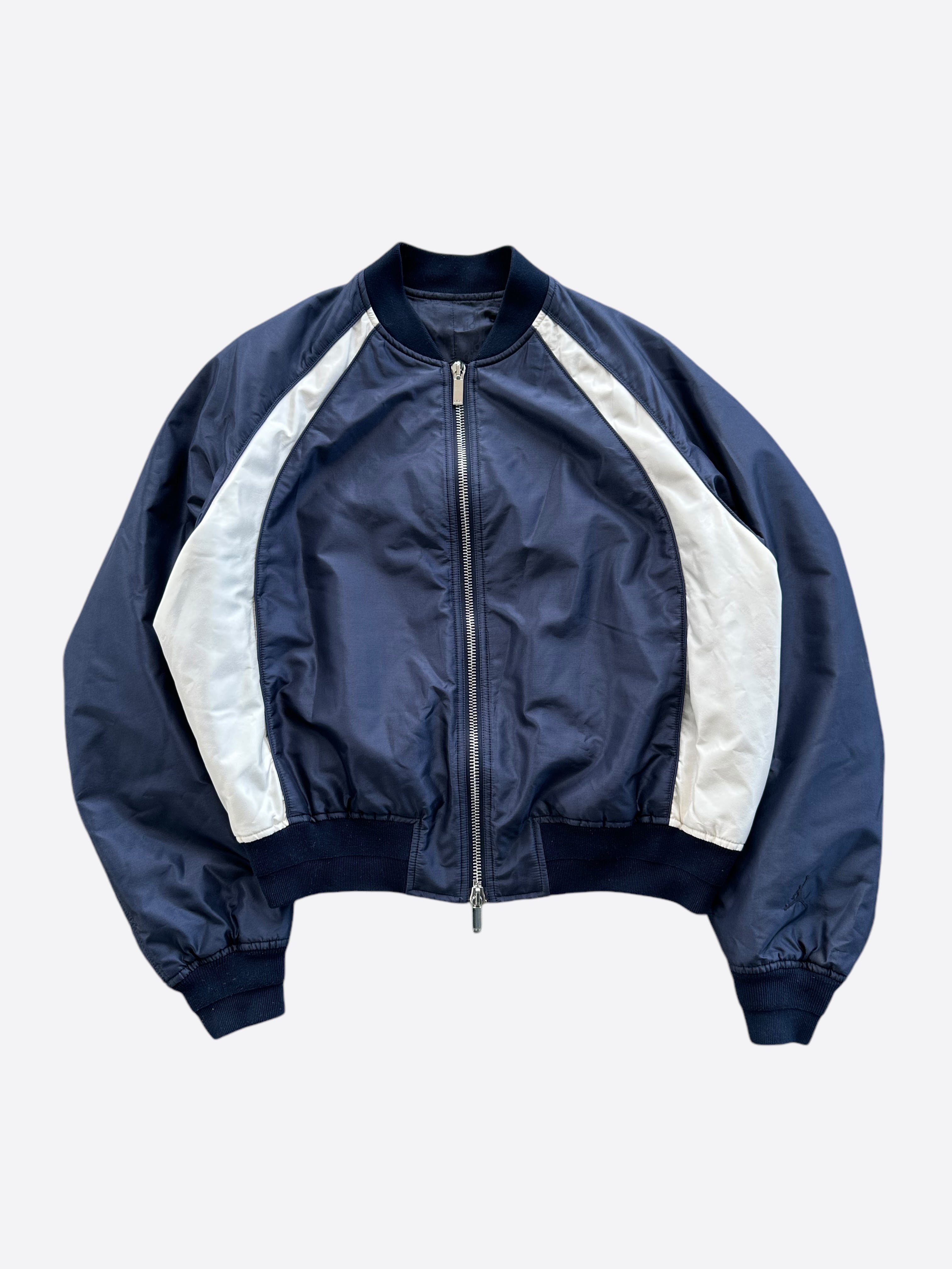Dior Air Jordan Navy & White Embroidered Silk Bomber Jacket - Luxury Streetwear for Men | Perfect for Casual Outfits, Parties & Fashion Events