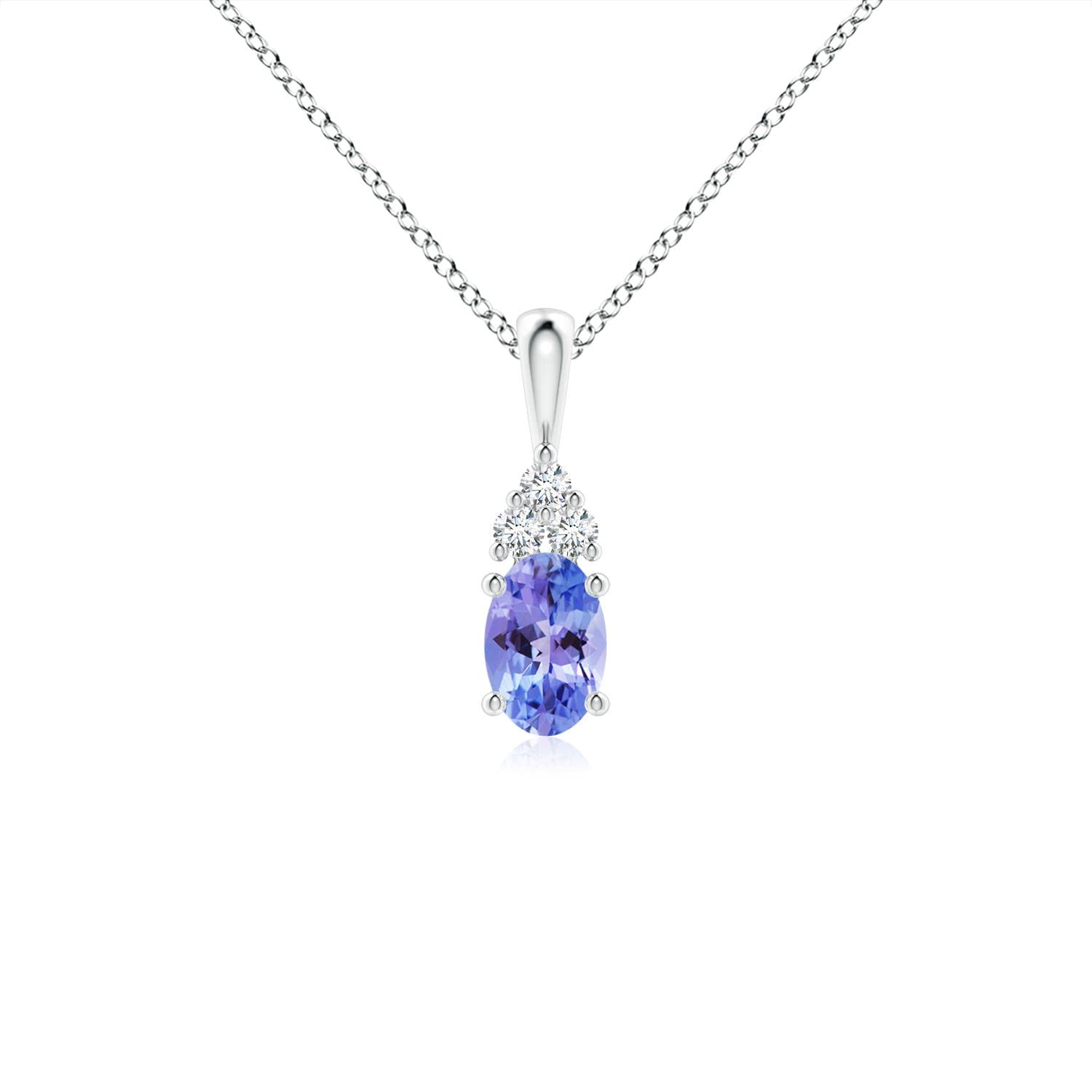 Natural Oval Tanzanite Solitaire Pendant with Trio Diamond Accents in Sterling Silver, 14K Solid Gold or Platinum | December Birthstone Jewelry for Women | Perfect Birthday, Engagement, Anniversary & Wedding Gift | Elegant Necklace for Everyday Wear, Special Occasions & Romantic Gifts