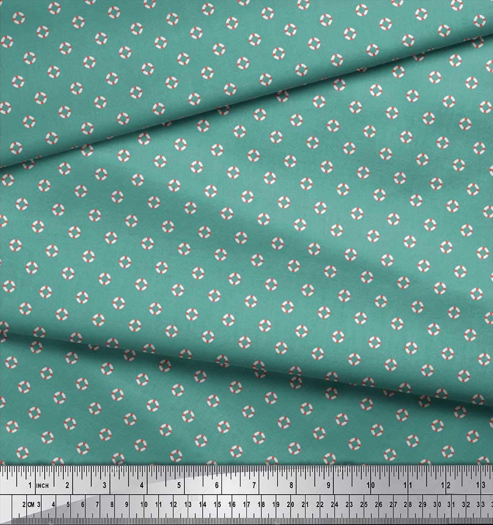 Soimoi Moss Georgette Brown Fabric by The Yard - 42 Inch Wide Printed Fabric with Small Swimming Ring Design for Summer Swimwear, Beach Cover-Ups & DIY Crafts