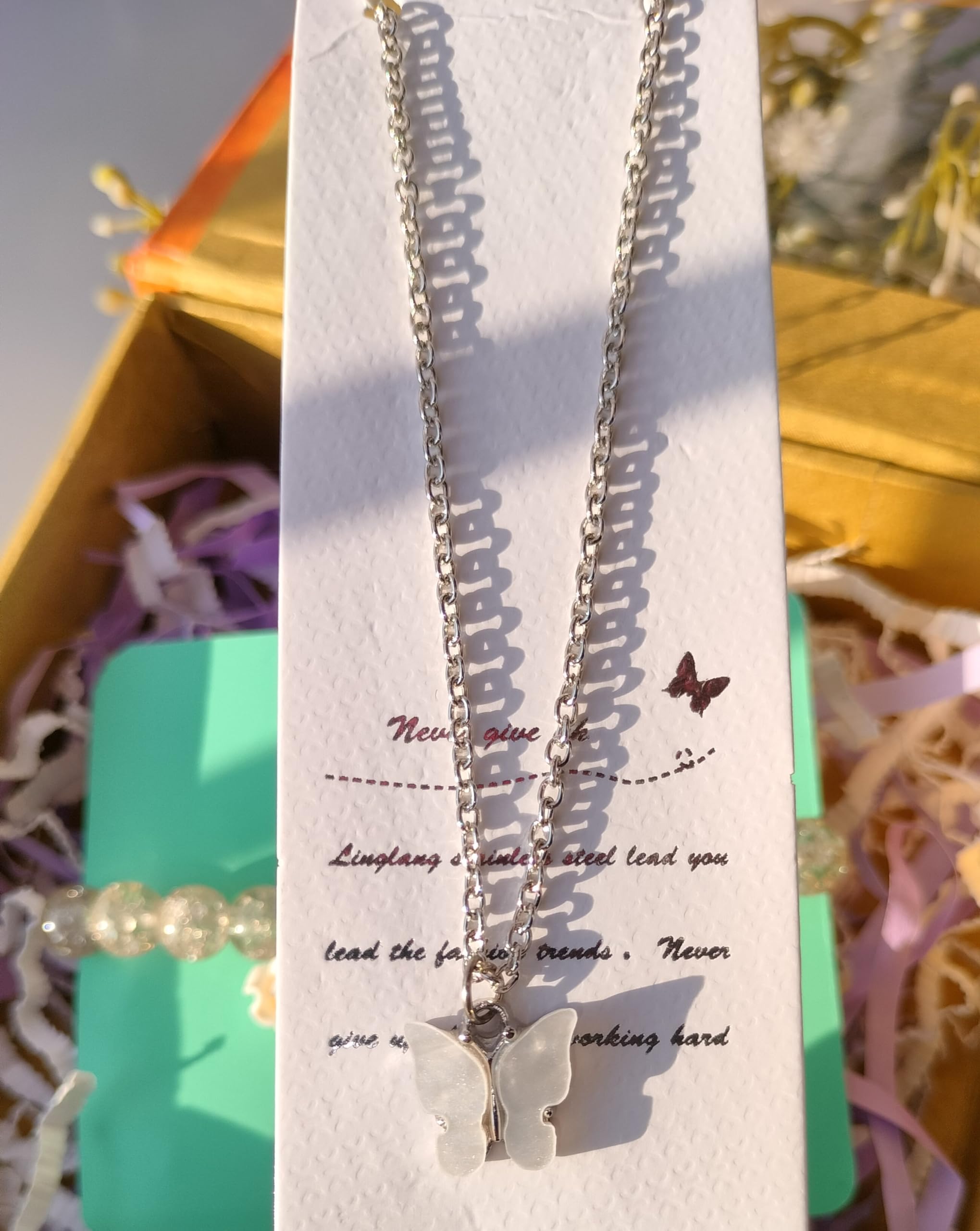 Elegant Aspire T White Gift Set for Women & Girls - Hair Scrunchies, Bracelet, Butterfly Necklace & Nail Polish in Gift Box | Birthday, Anniversary, Valentine's Day Present